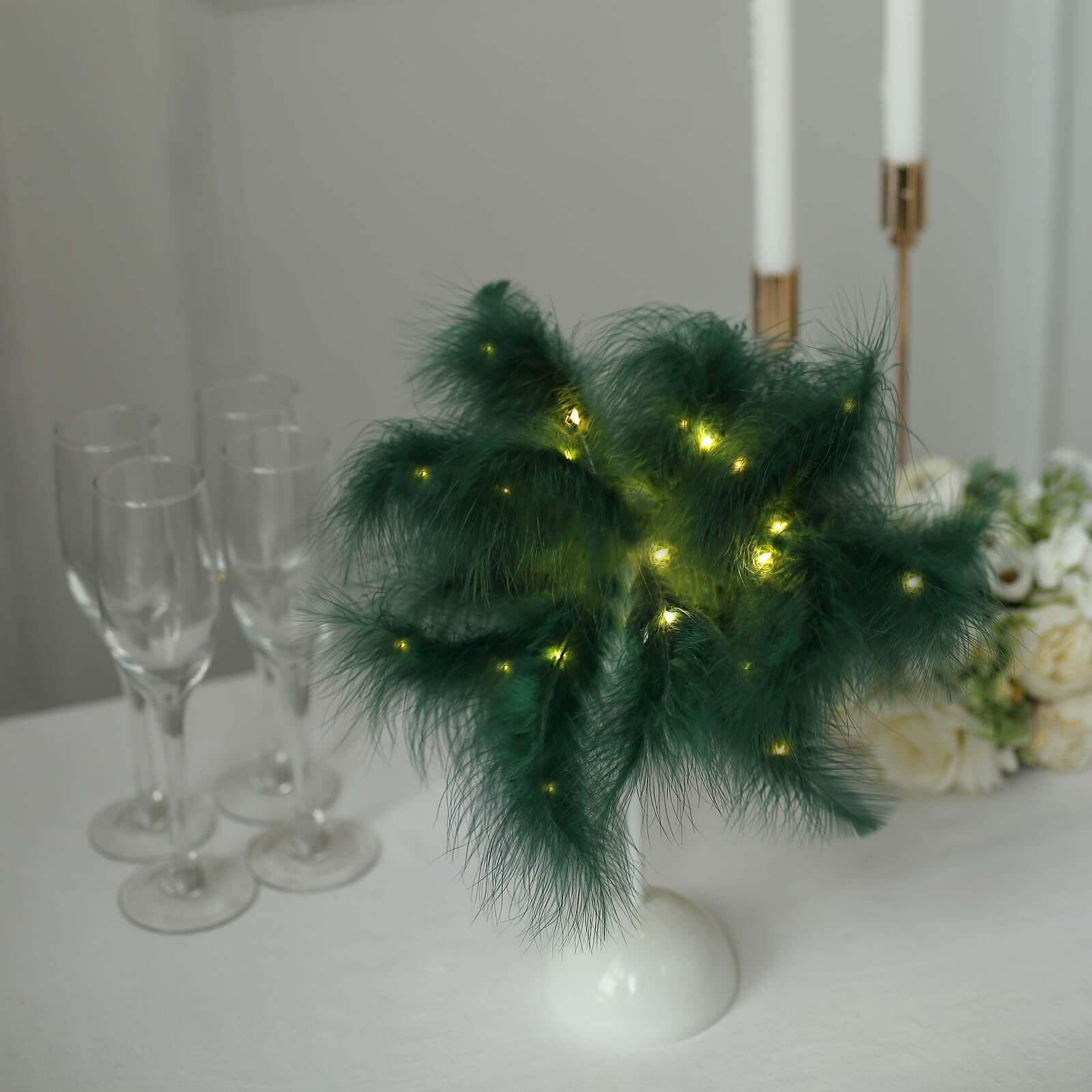 Table Lamp Feather Design Hunter Emerald Green LED Battery Operated - Cordless Wedding Centerpiece 15