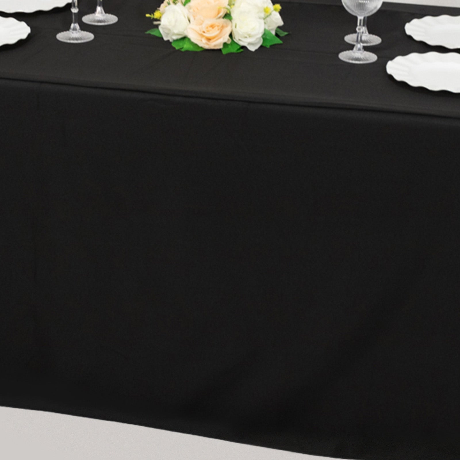 Fitted Polyester 72x24x42 Rectangle Tablecloth Black - Secure Fit for Elevated Tables