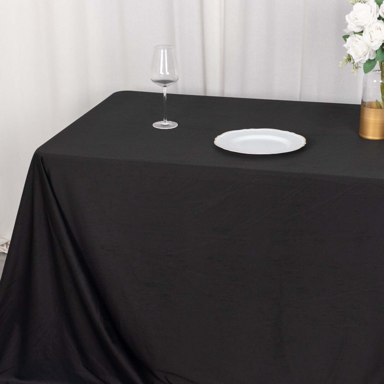 Premium Scuba Rectangular 90x156 Tablecloth Black - Wrinkle Free, Stain Resistant & Seamless Table Cover for Weddings and Parties