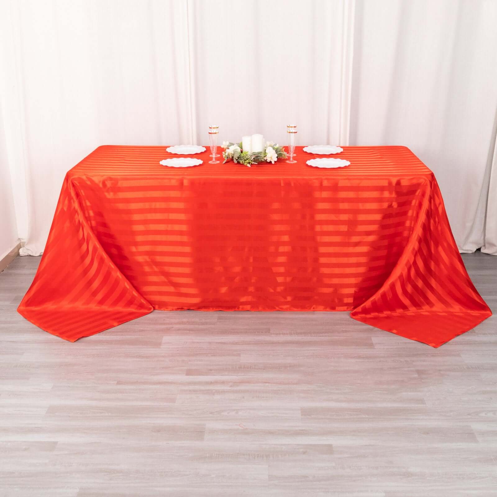 Satin Striped 90x132 Rectangular Tablecloth Red Satin Stripe - Seamless Silky Smooth Table Cover