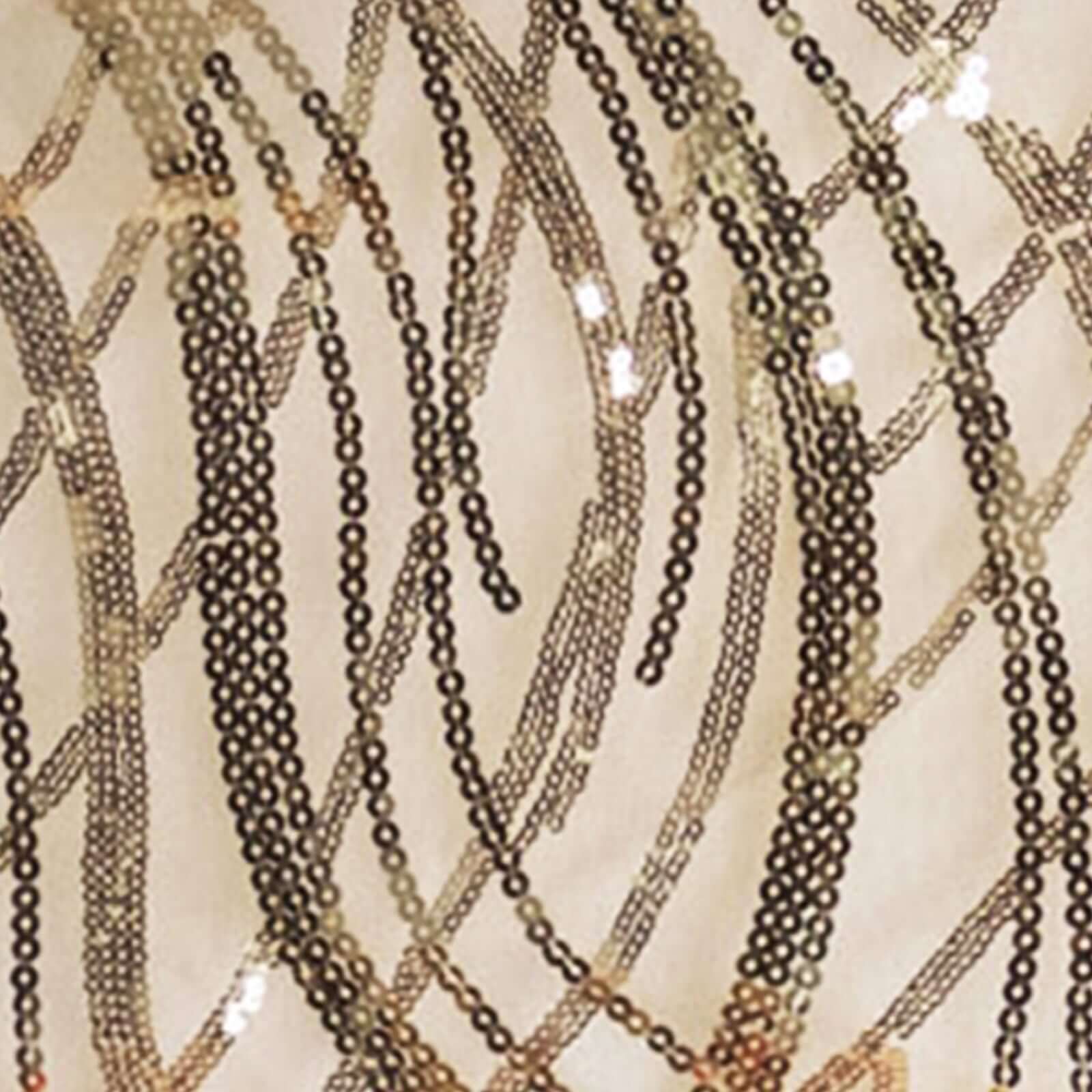 Sequin Mesh 12x108 Table Runner Champagne Stylish Wave Embroidery