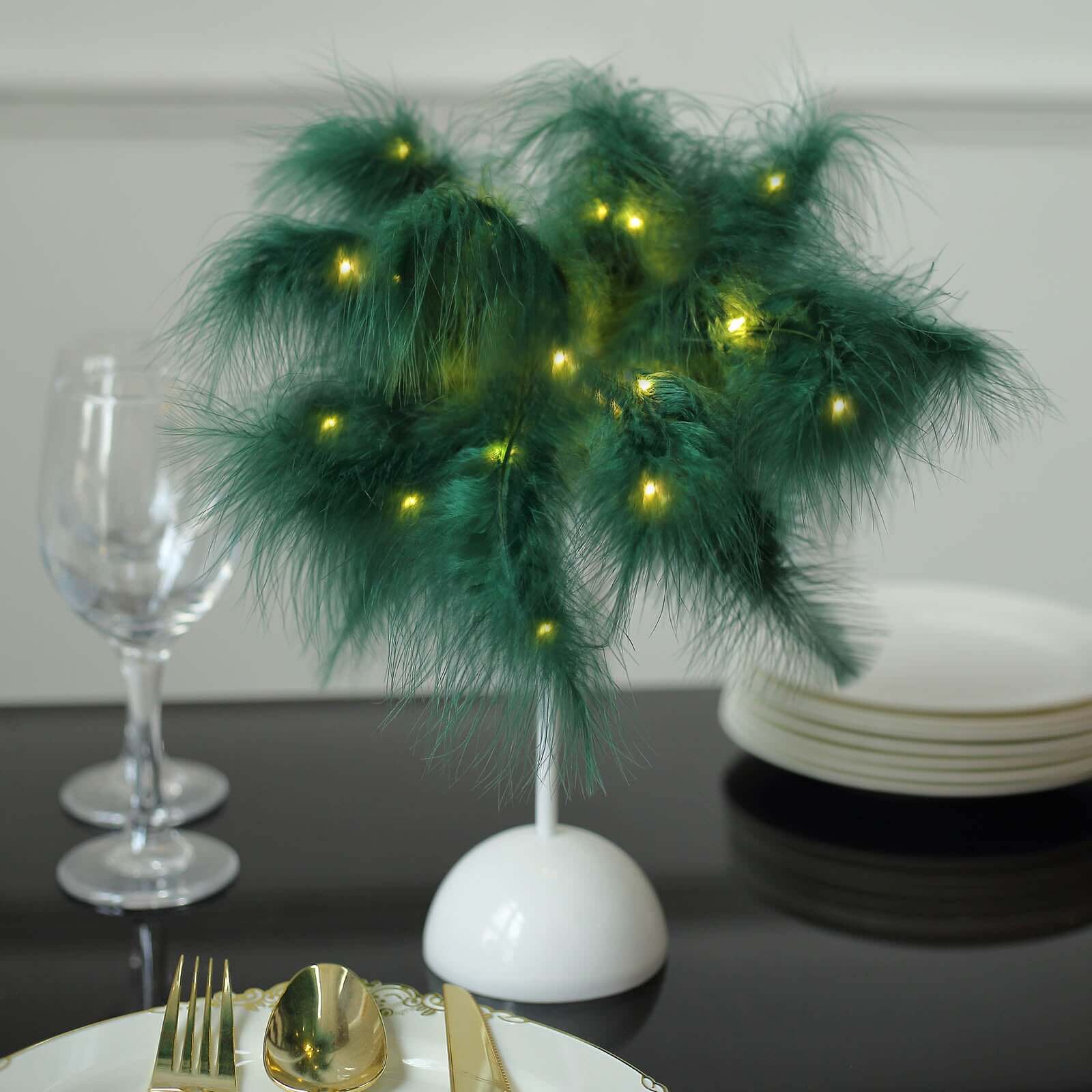 Table Lamp Feather Design Hunter Emerald Green LED Battery Operated - Cordless Wedding Centerpiece 15