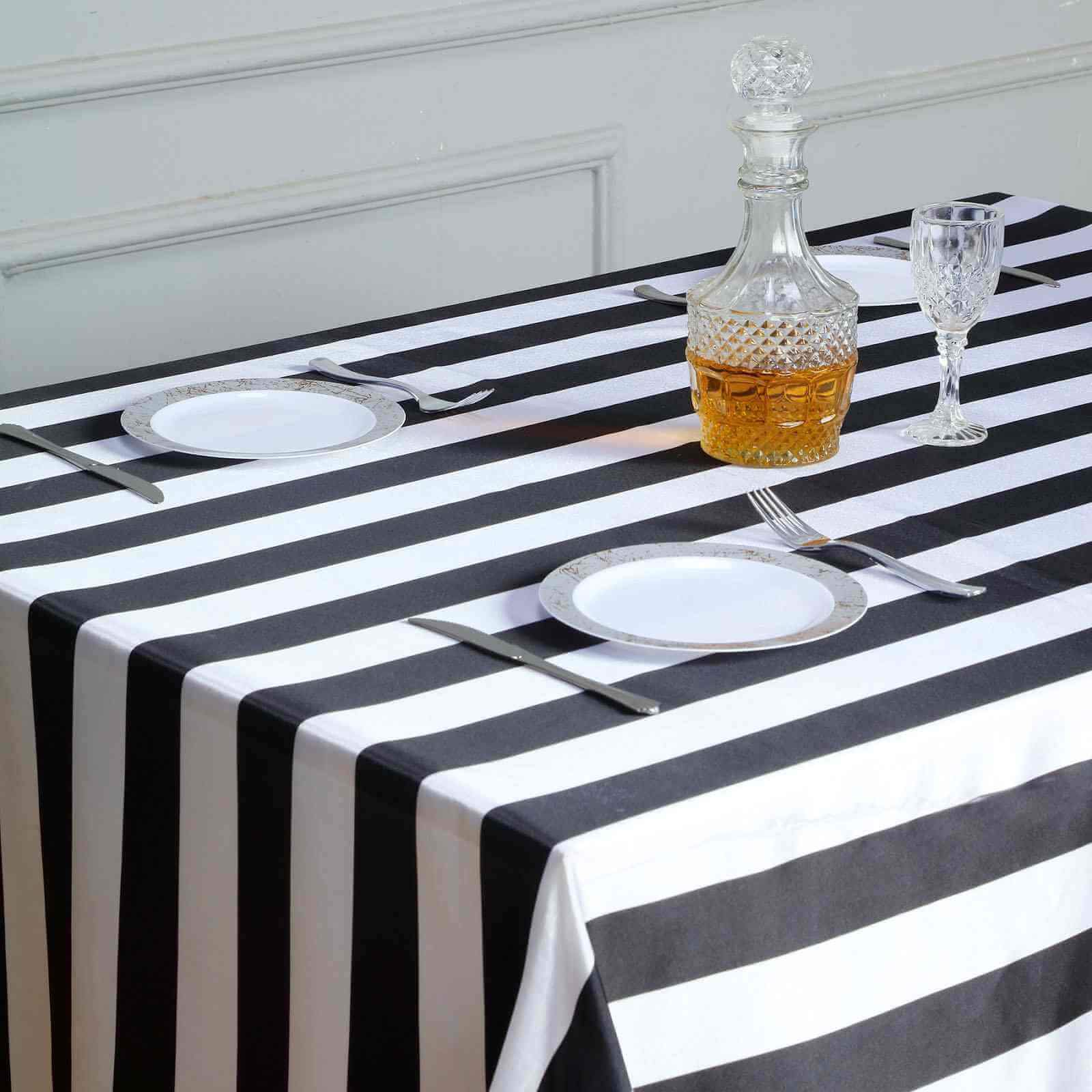 Satin 60x102 Rectangle Tablecloth Black/White - Stripe Design with Stylish Smooth Finish Table Cover