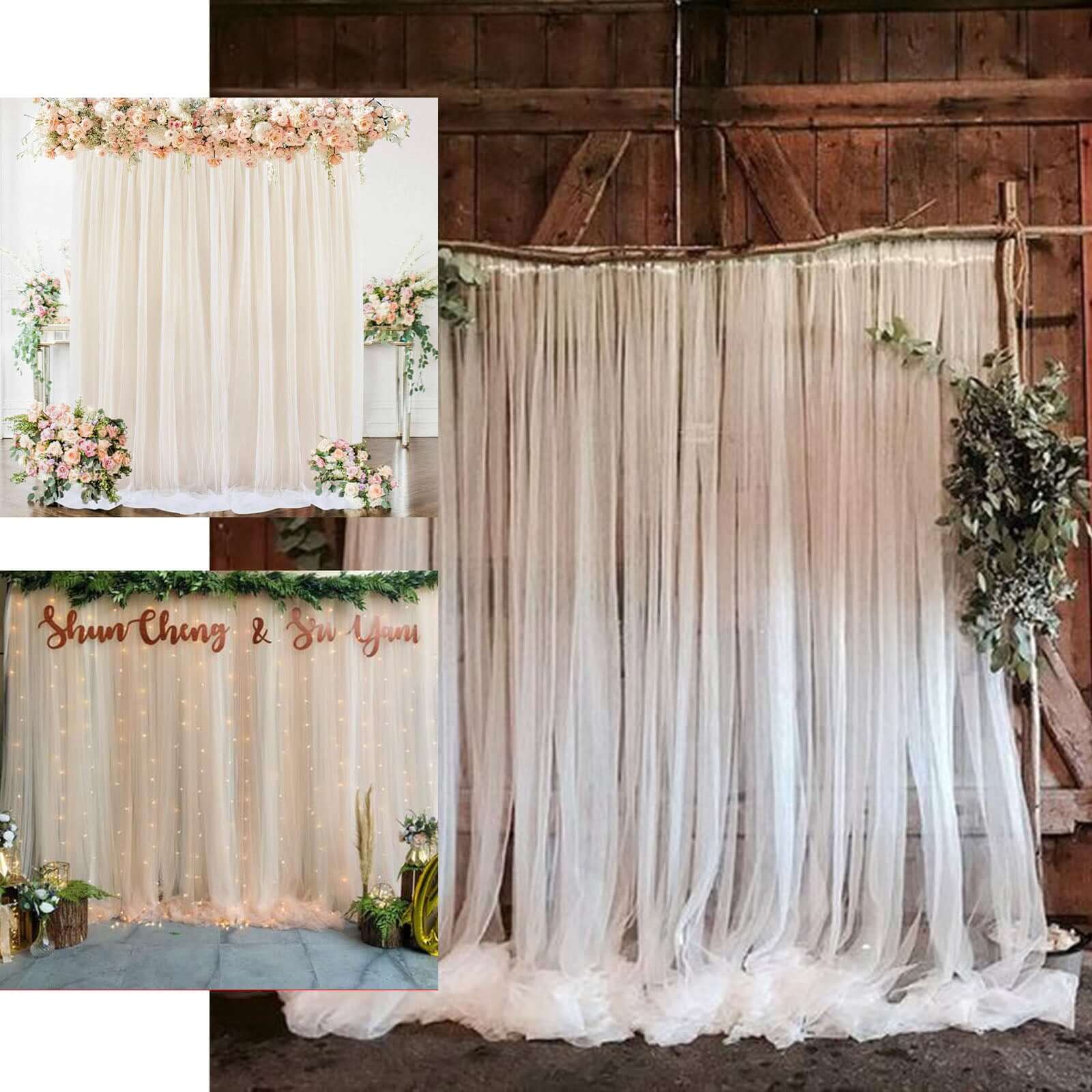 5ftx10ft Black Dual Sided Sheer Tulle Event Curtain Drapes With Satin Header, Rod Ready Backdrop Event Panel