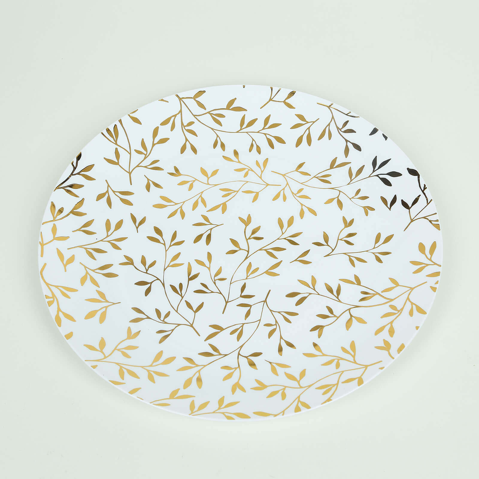 10-Pack Plastic 10 Round Dinner Plates in White with Gold Leaf Design - Heavy Duty Disposable Party Plates for Stylish Events & Memorable Gatherings