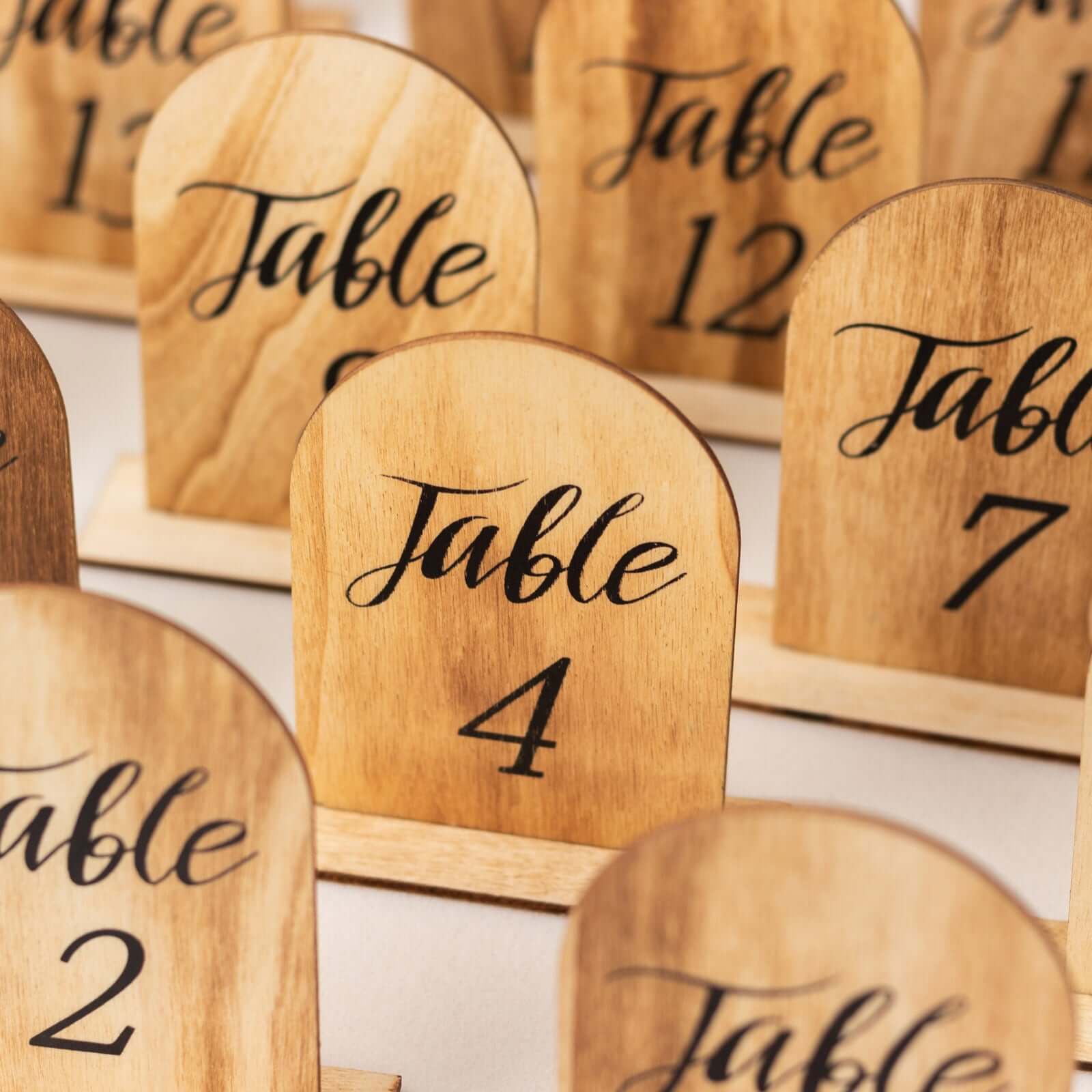 20-Pack Natural Wooden Table Numbers 1-20 Rustic Arch Design with Removable Base - Ideal for Banquets and Receptions 4.5