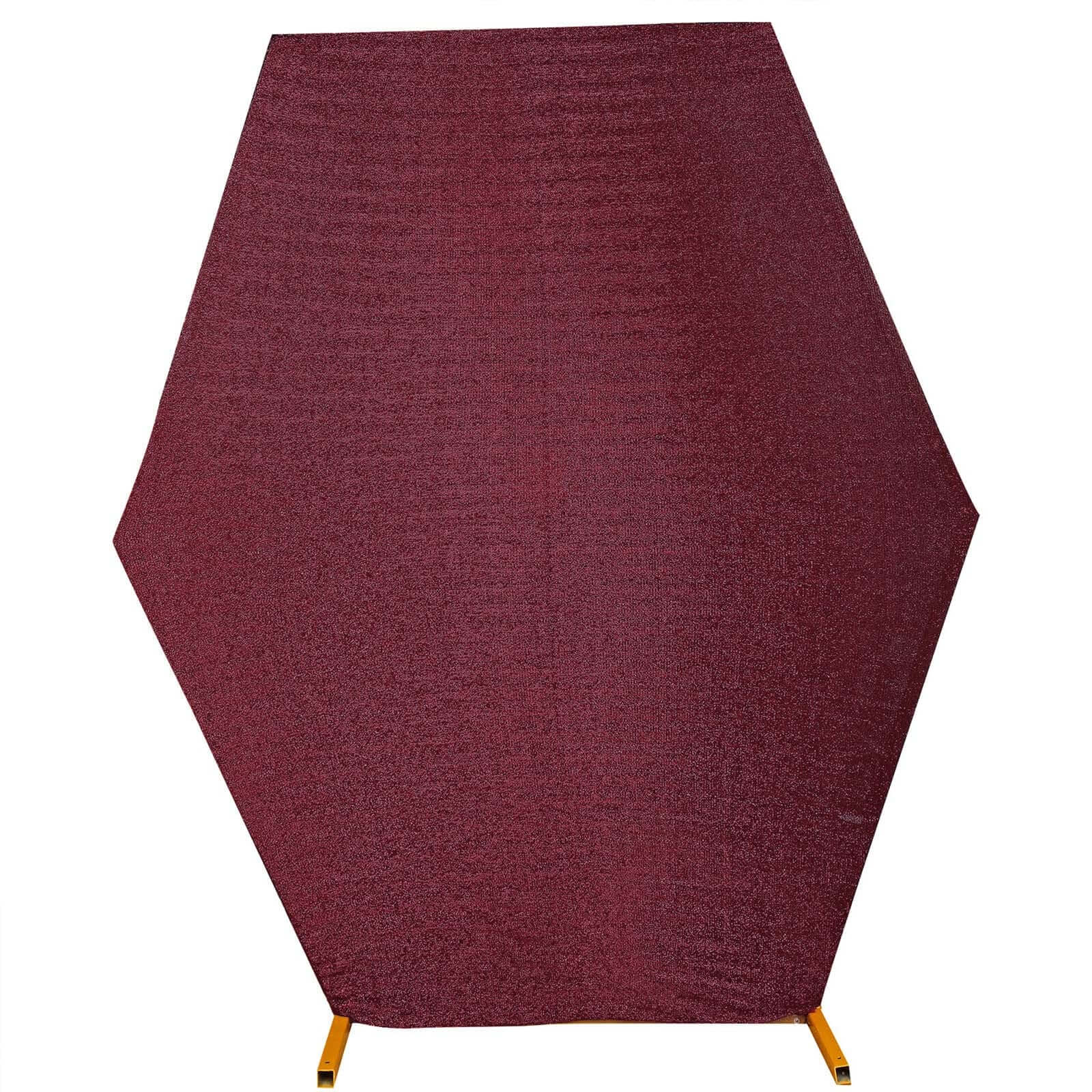 8ftx7ft Burgundy Metallic Shimmer Tinsel Spandex Hexagon Wedding Arbor Cover, 2-Sided Backdrop