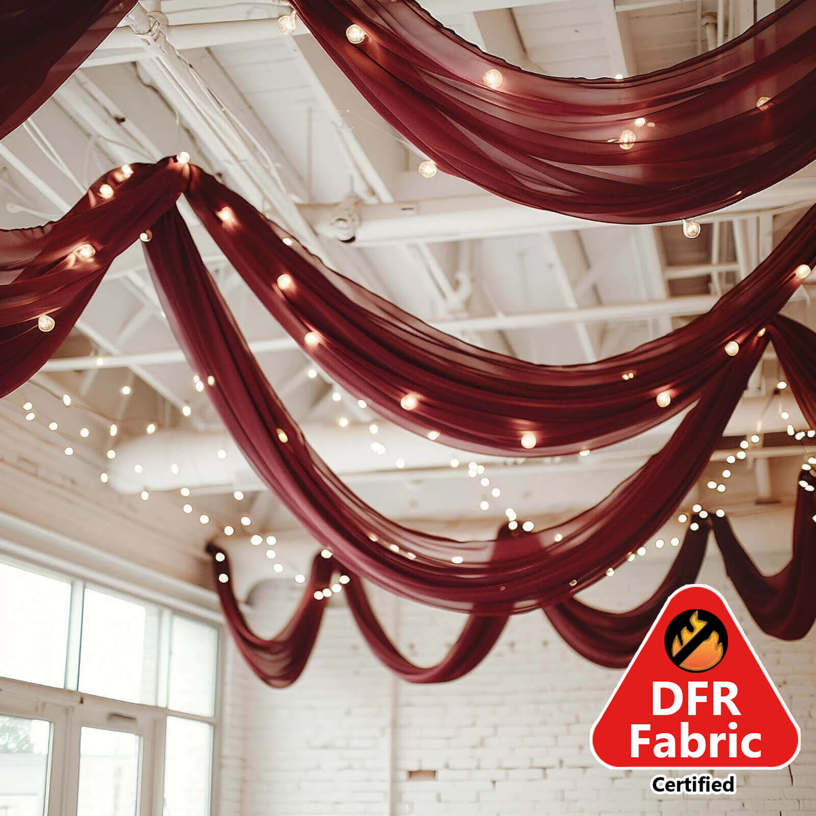 5ftx32ft Premium Burgundy Chiffon Curtain Panel, Durable Flame Resistant Backdrop Ceiling Drapery With Rod Pocket