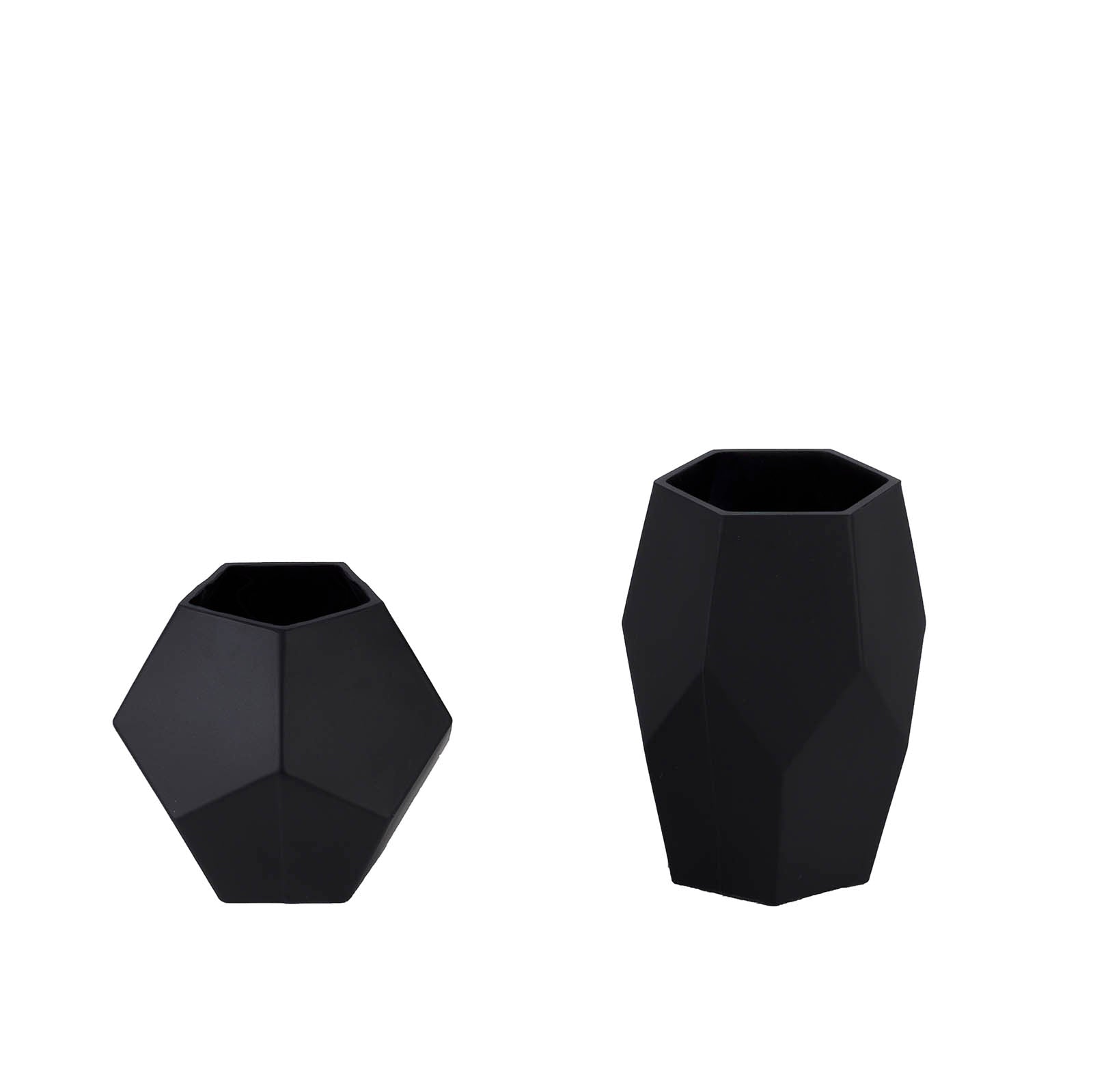 Set of 2 Glass Flower Vases Geometric Design Matte Black - Stylish Modern Candle Holder Centerpieces 5, 8