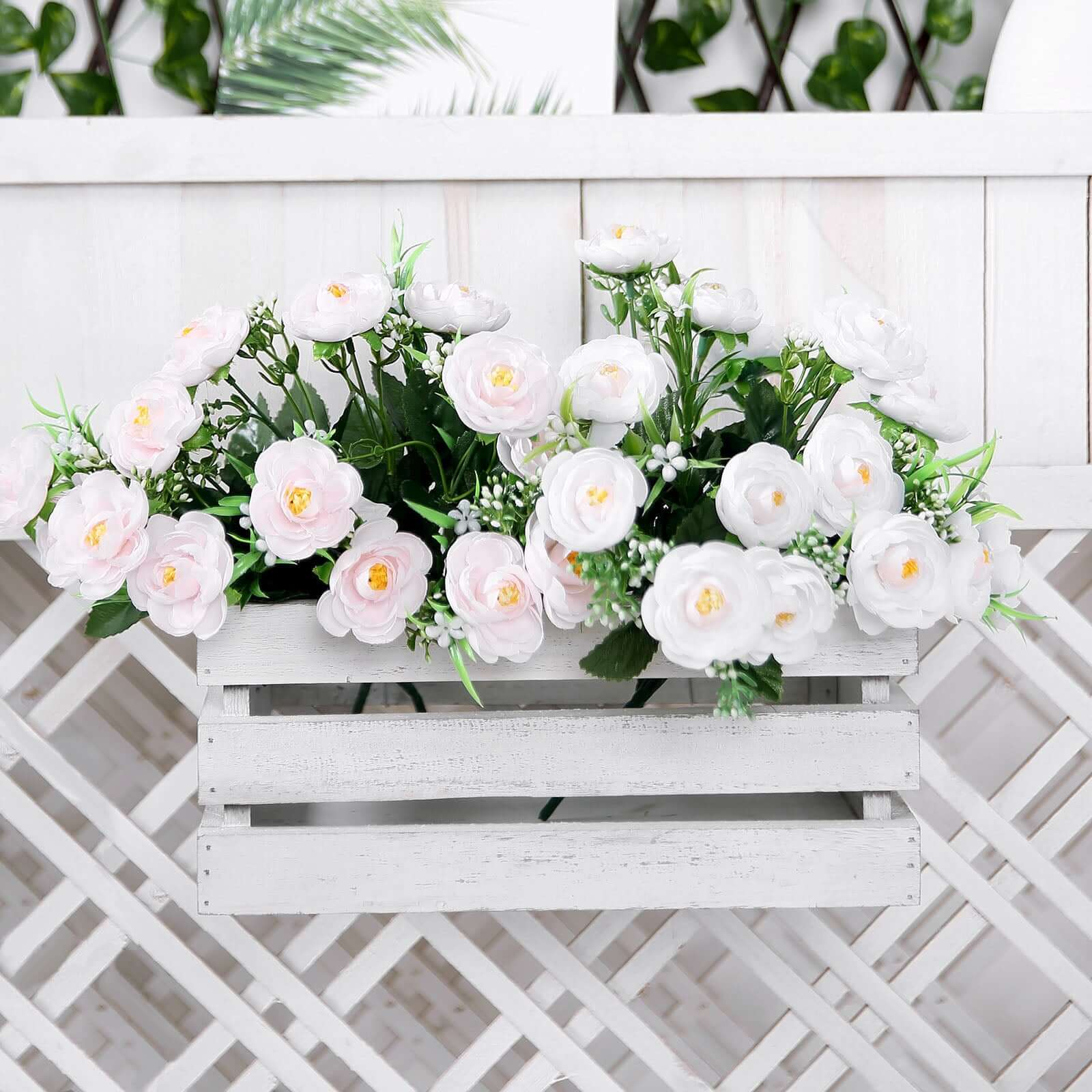4 Bushes White Artificial Silk Peony Flower Bouquet Arrangement