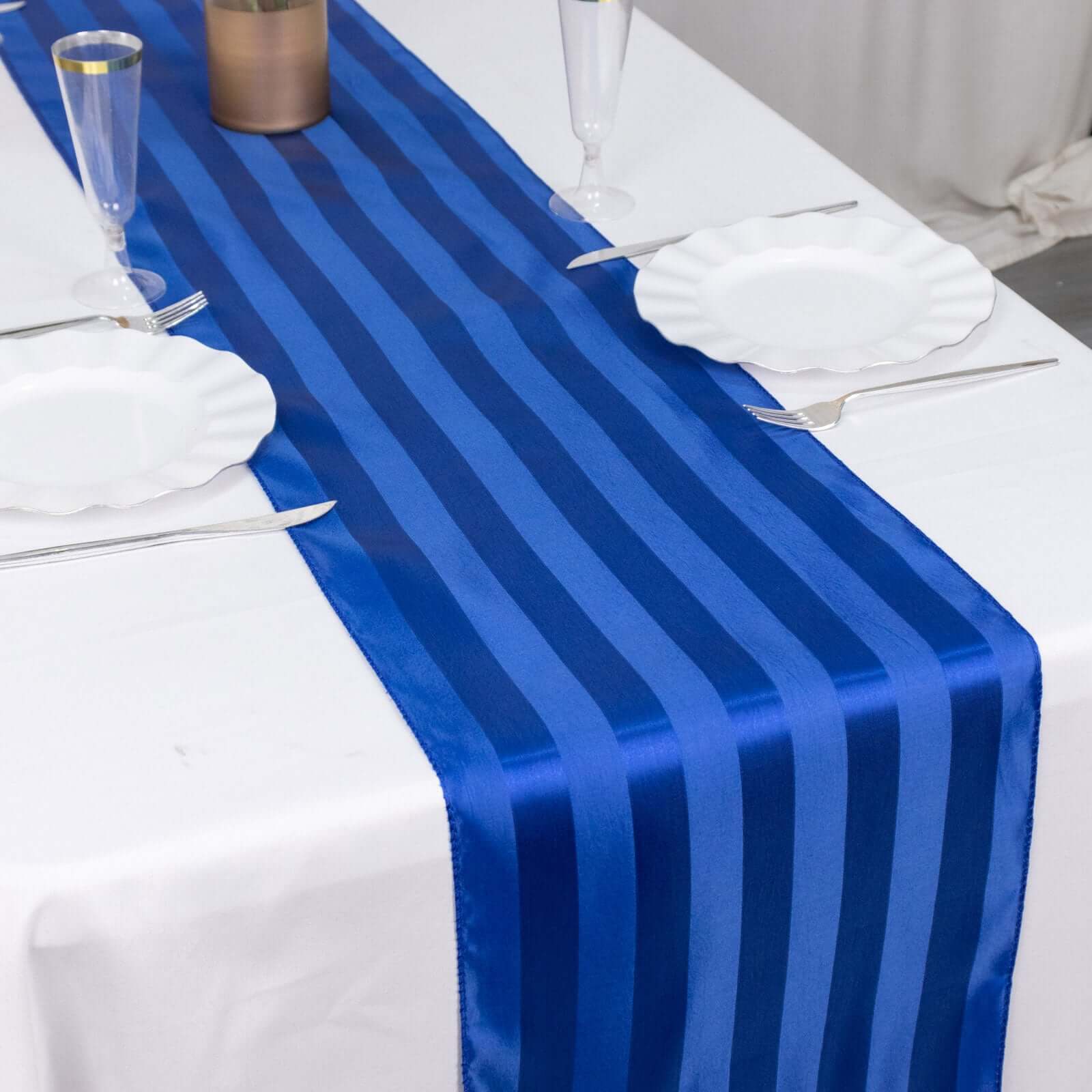 Satin 12x108 Table Runner Royal Blue - Stripe Table Decor