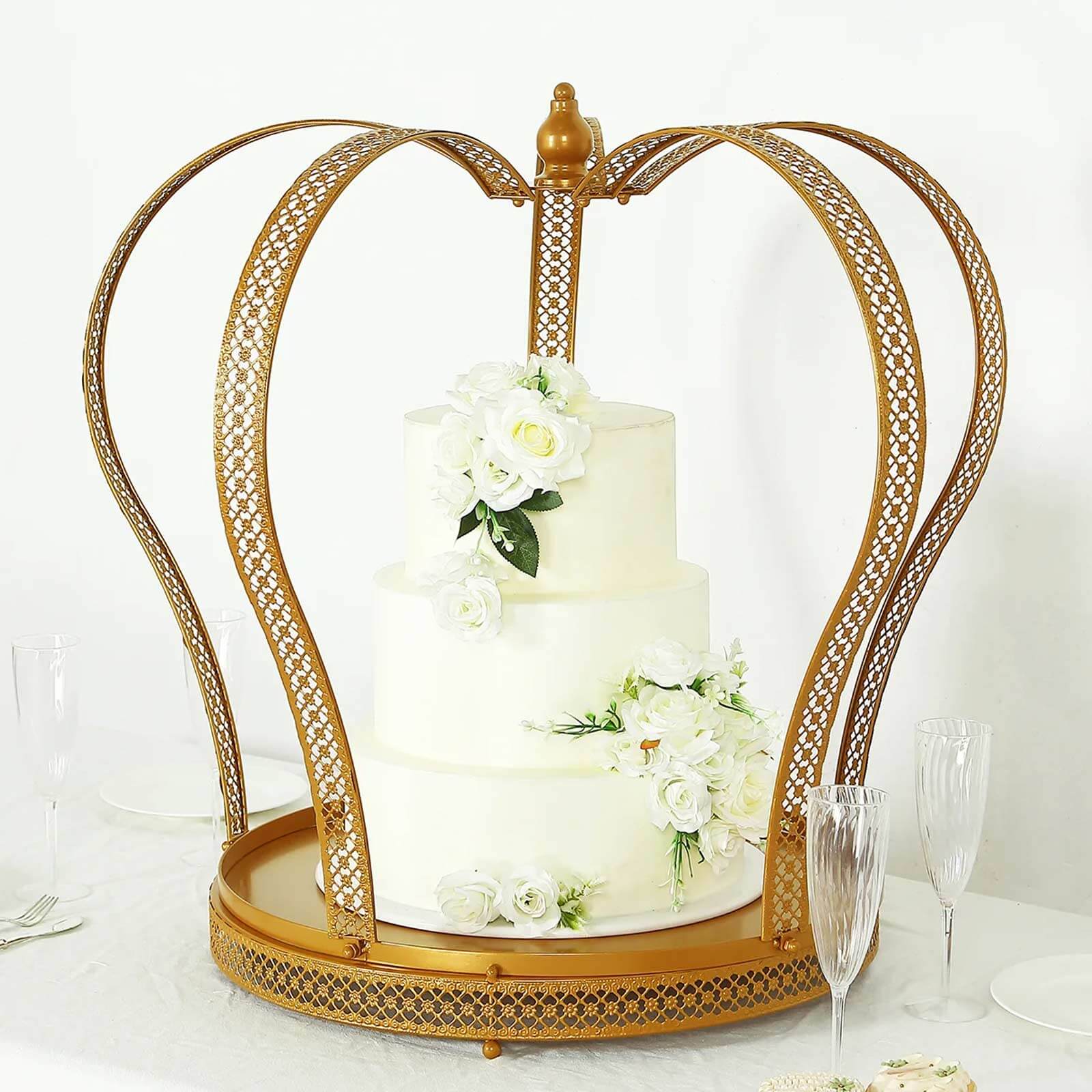 Metal Wedding Cake Stand 26 Gold Princess Crown Style - Exquisite Cupcake Display Holder Centerpiece for Fairy Tale Weddings & Chic Dessert Presentations