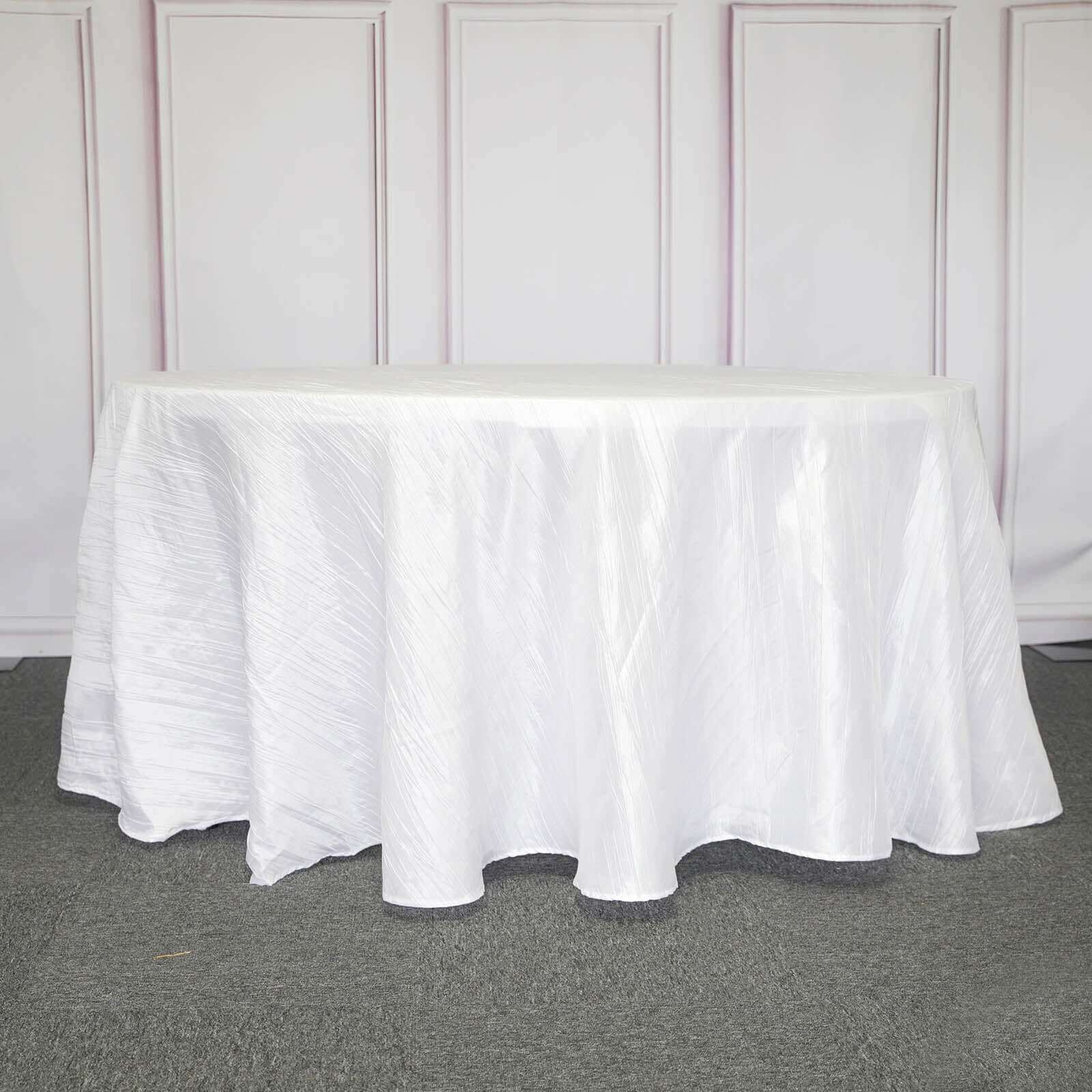 Taffeta 120 Round Tablecloth White - Seamless Accordion Crinkle Design for Stylish Occasions