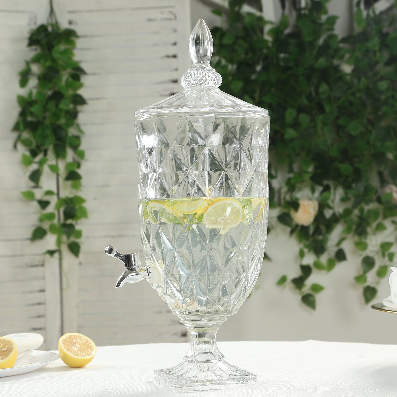 1.3 Gallon Glass Beverage Dispenser, Apothecary Jar Style Party Drink Dispenser with Diamond Texture and Lid - Versatile Serving Feature 21