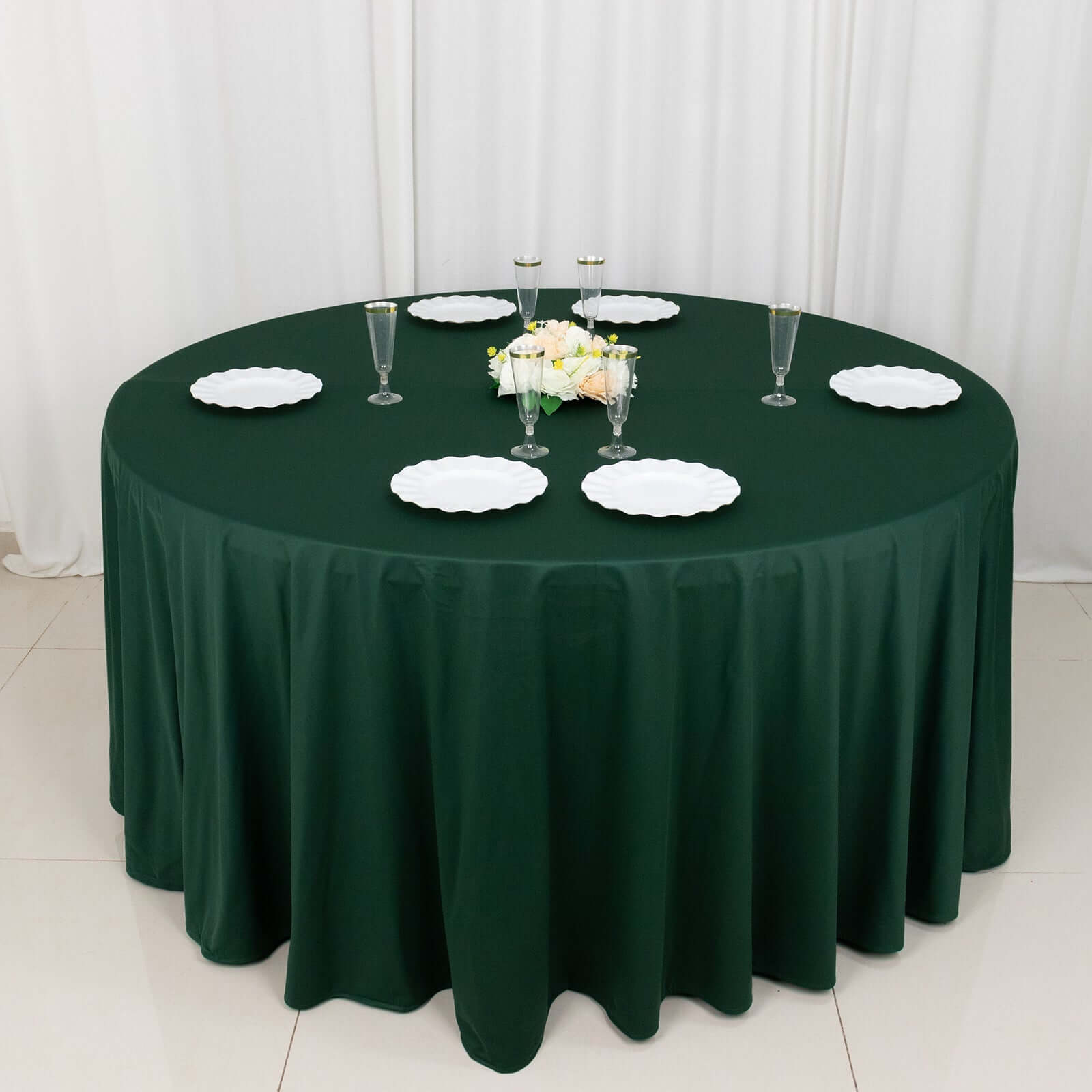 Premium Scuba Round 120 Tablecloth Hunter Emerald Green - Wrinkle Free & Stain Resistant Seamless Table Cover