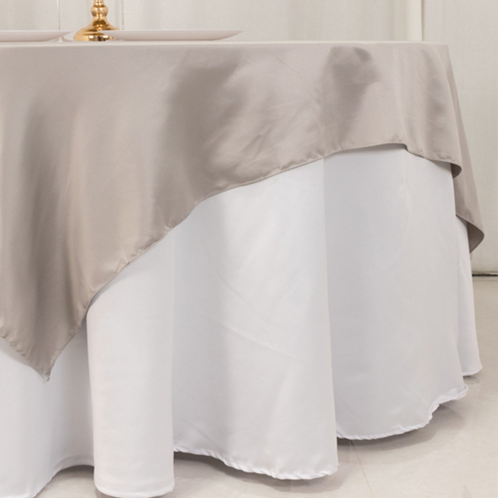 Lamour Satin 72x72 Table Overlay Square Tablecloth Silver - Smooth Finish Table Topper
