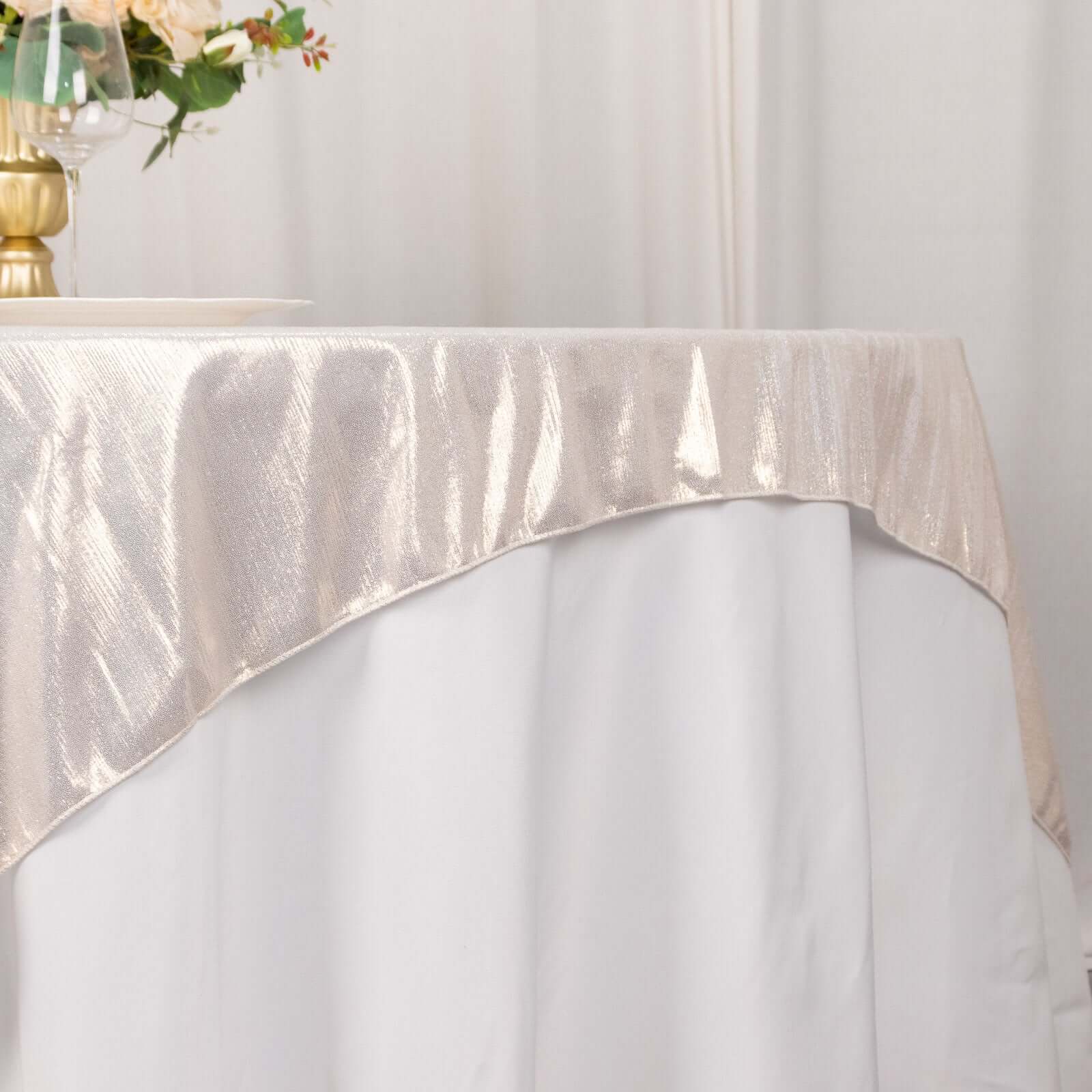 Polyester 72x72 Table Overlay Square Tablecloth Beige - Sequin Dots Wrinkle-Free Table Cover