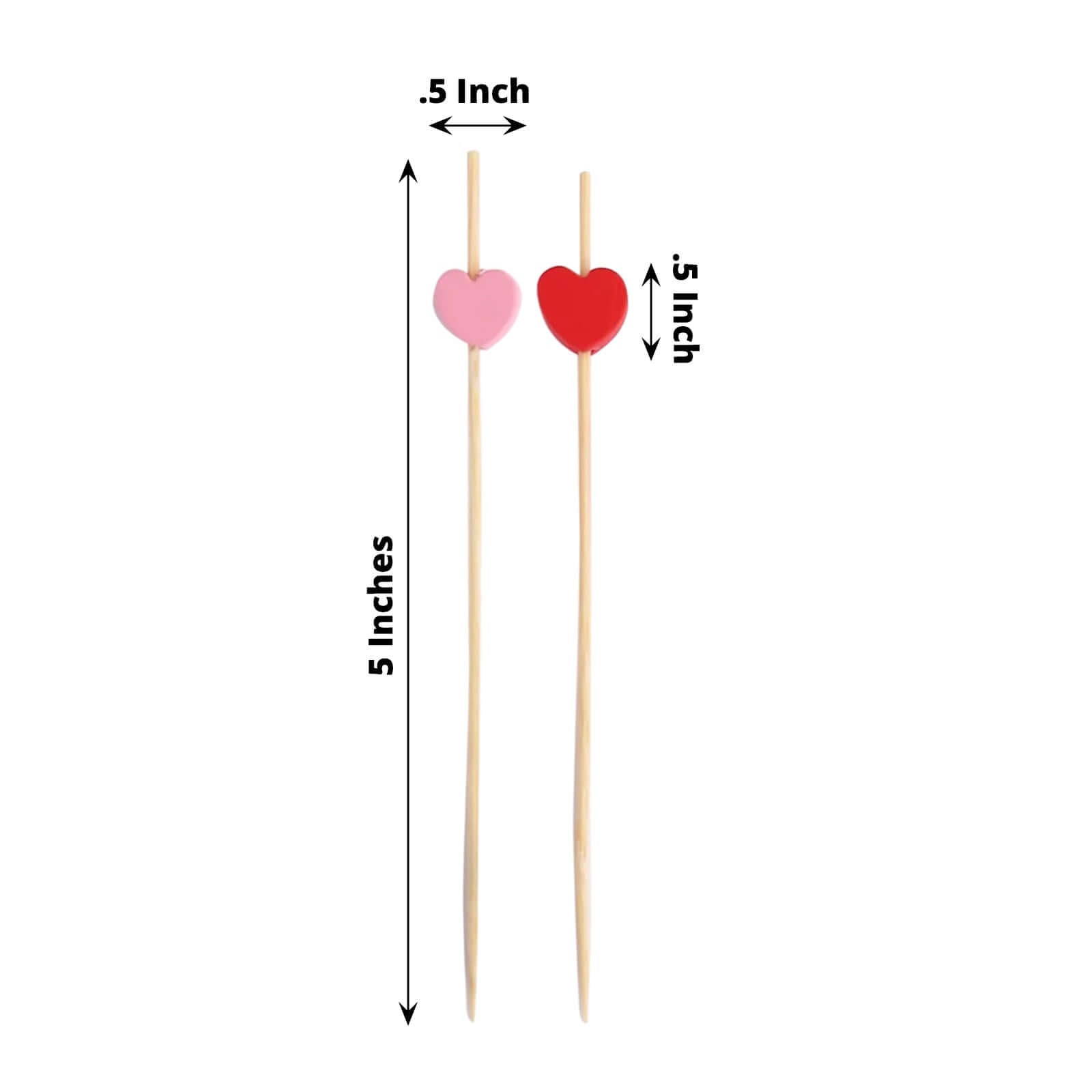 100-Pack Bamboo Cocktail Sticks Heart Design Eco Friendly Red/Pink - Biodegradable Fruit Appetizer Party Picks 5