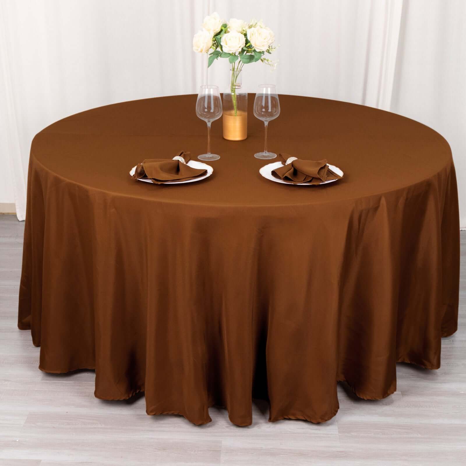 Polyester 120 Round Tablecloth Cinnamon Brown - Seamless Wrinkle-Resistant Table Cover