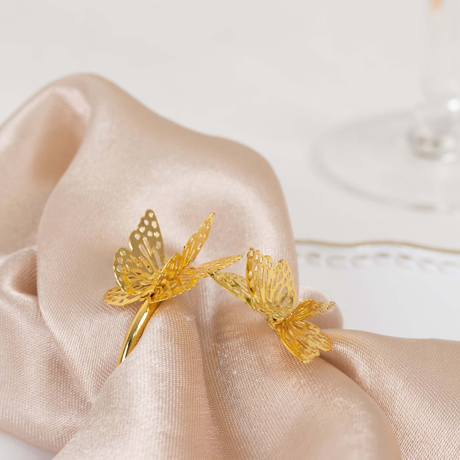 4 Pack Gold Laser Cut Butterfly Metal Napkin Holder Dining Table Decor, Spiral Wedding Napkin Rings - 2