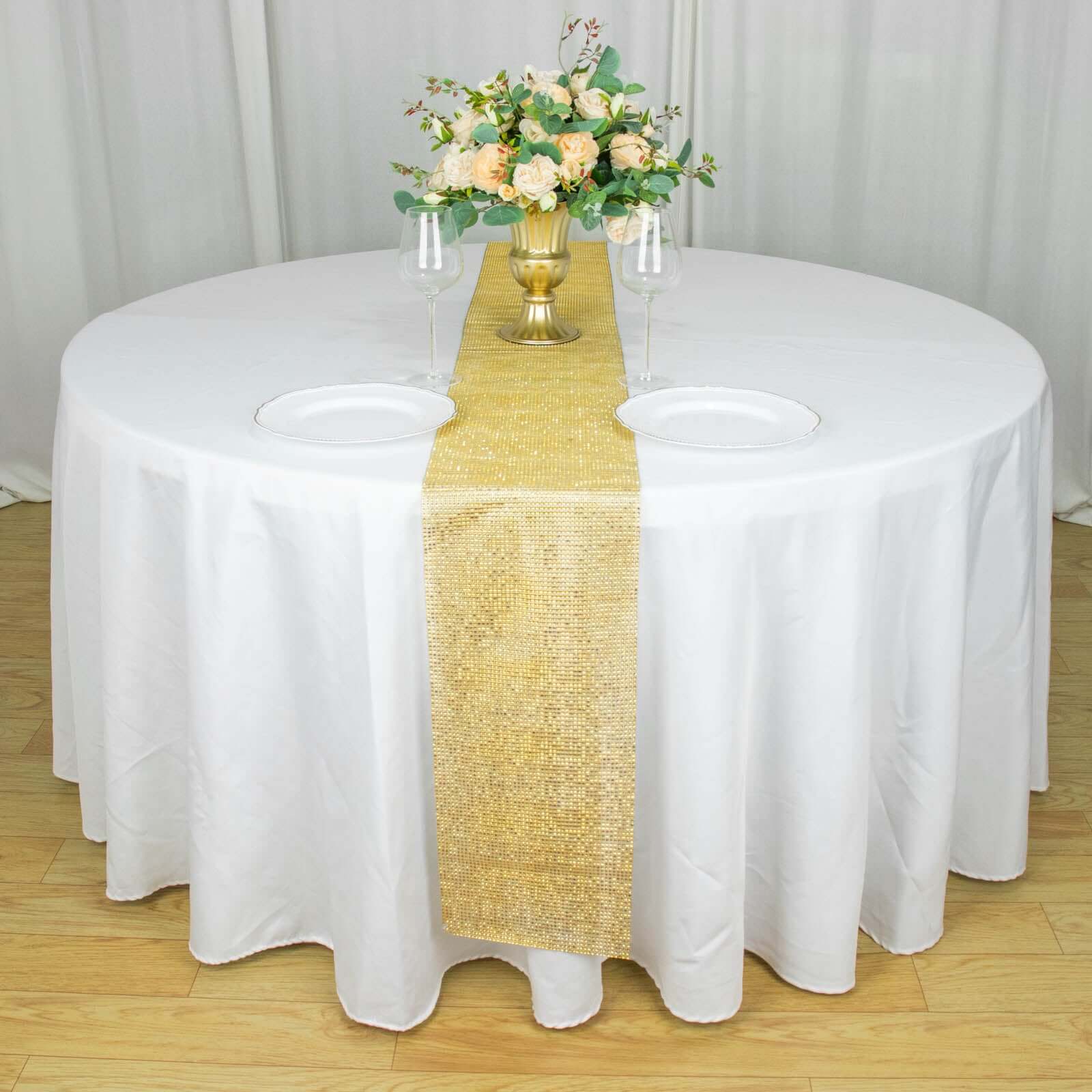 Crystal Rhinestone 10x108 Table Runner Gold - Luxe Shiny Diamond Mesh Bling Table Runner Roll