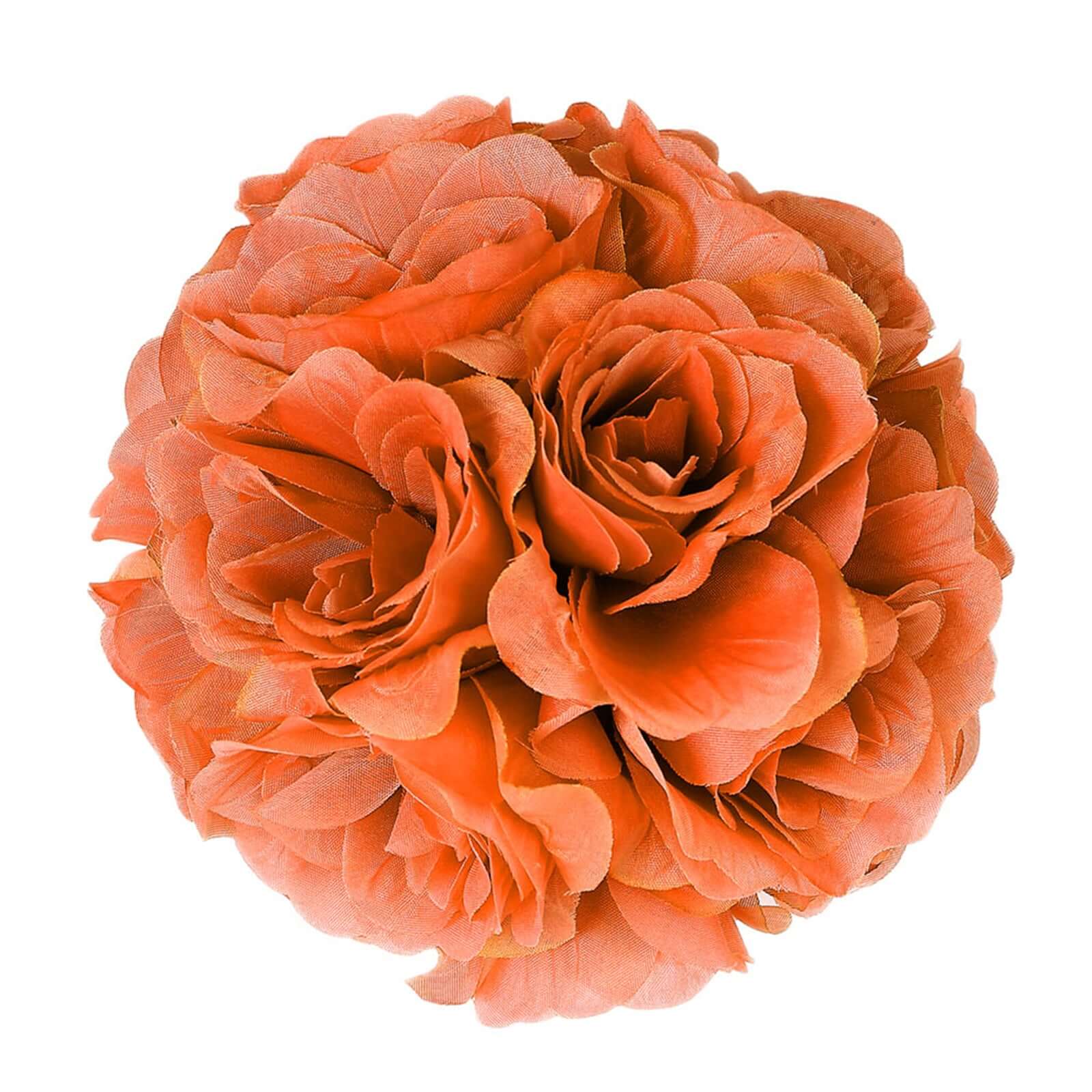 2 Pack 7 Terracotta (Rust) Artificial Silk Rose Kissing Ball, Faux Flower Ball