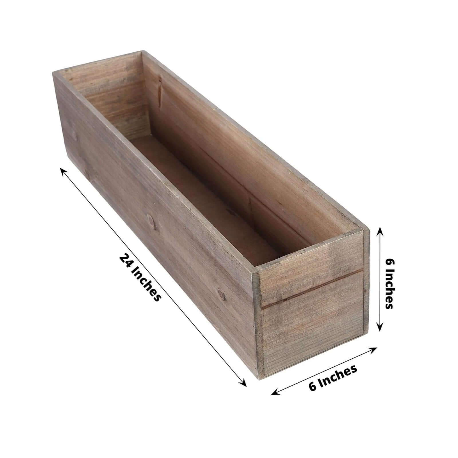 Natural Wood Planter Rectangular Box 24x6- Natural Decor with Removable Plastic Liner for Tables