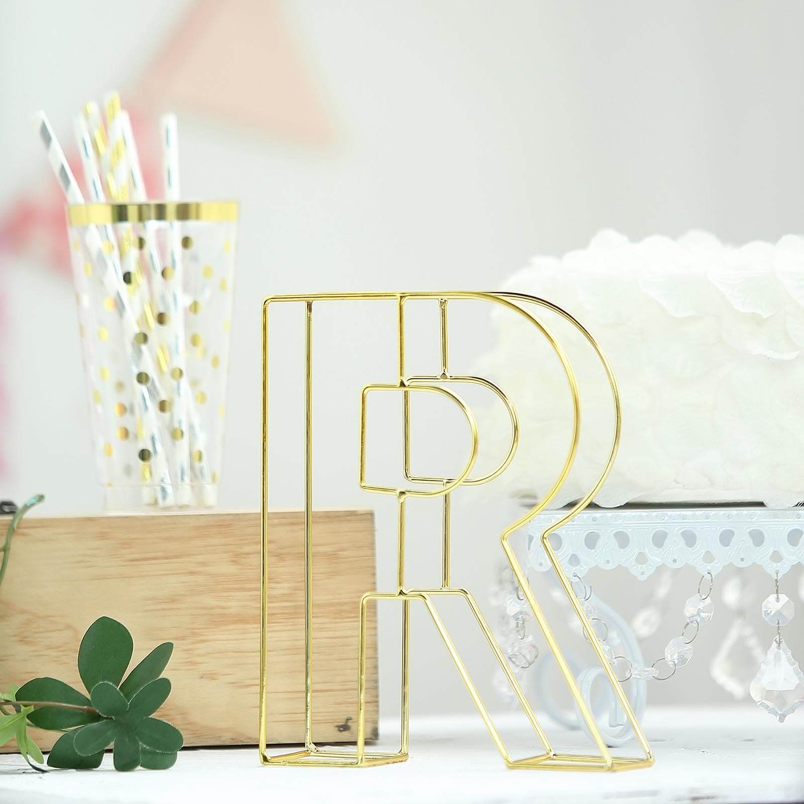 8 Tall Gold Freestanding 3D Decorative Wire Letter, Wedding Centerpiece - R