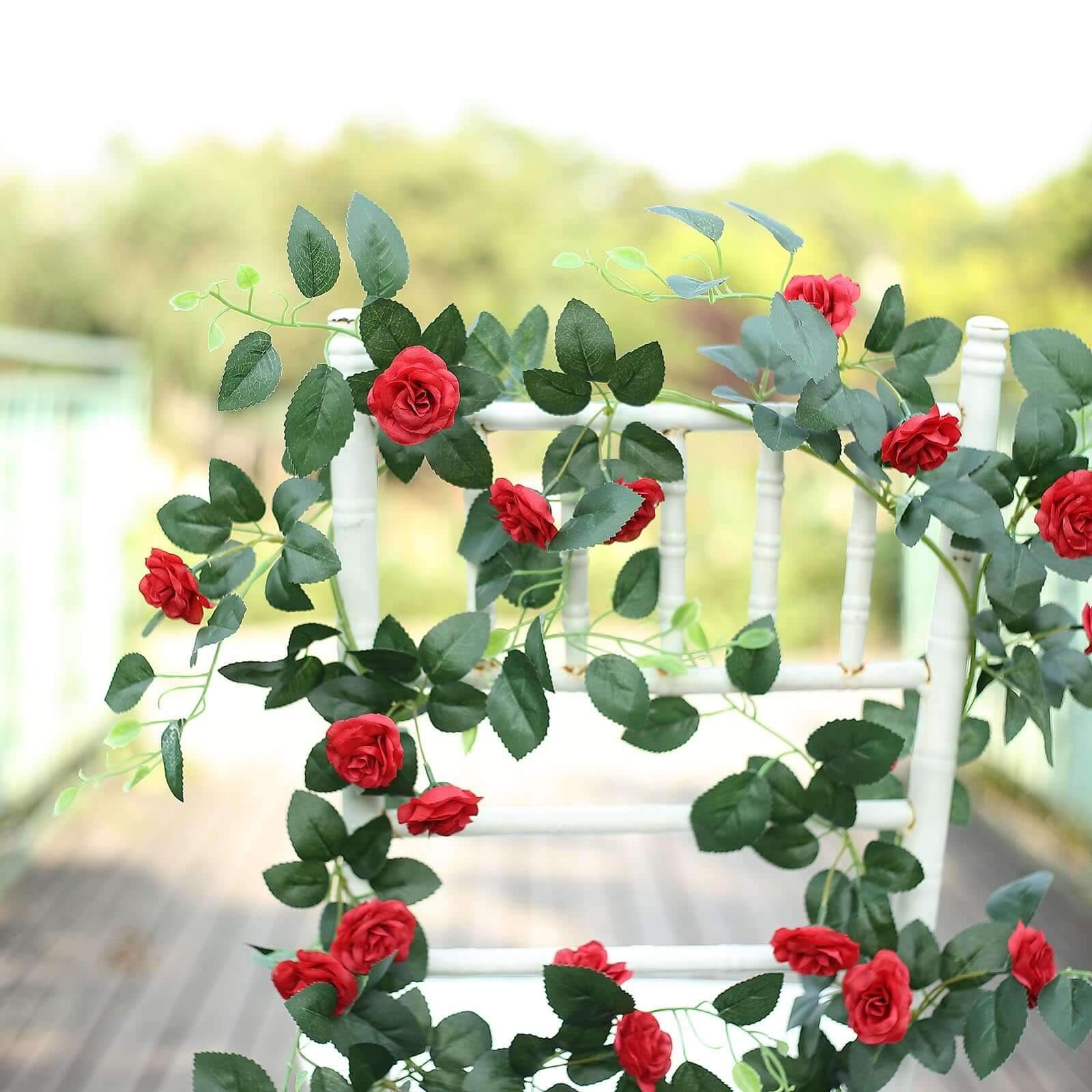 6ft 20 Red Artificial Silk Roses Flower Garland, Hanging Vine