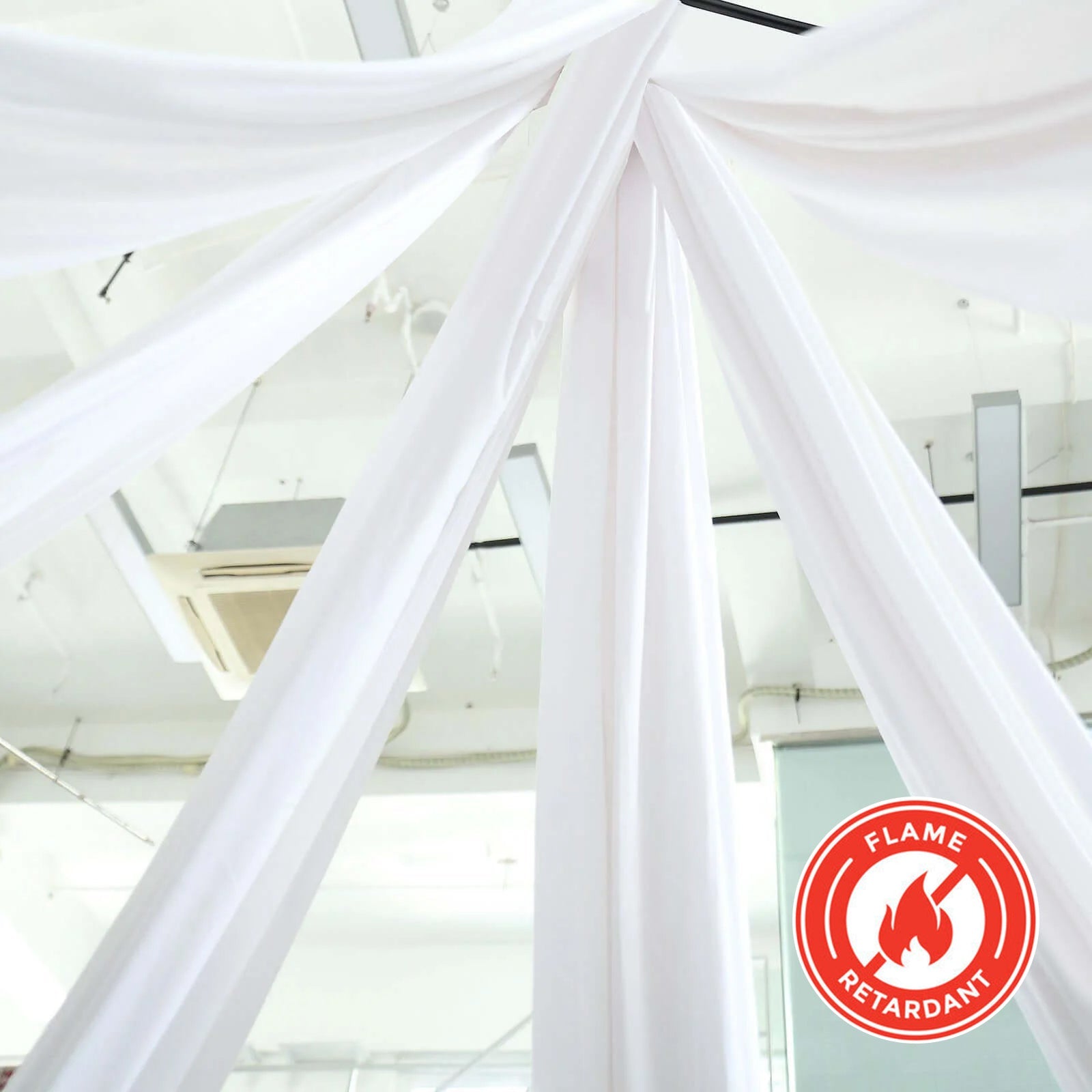 White Scuba Polyester Ceiling Drape Backdrop Curtain Panel, Commercial Grade Fire Retardant Wrinkle Free Draping Fabric With Rod Pockets - 5ftx20ft