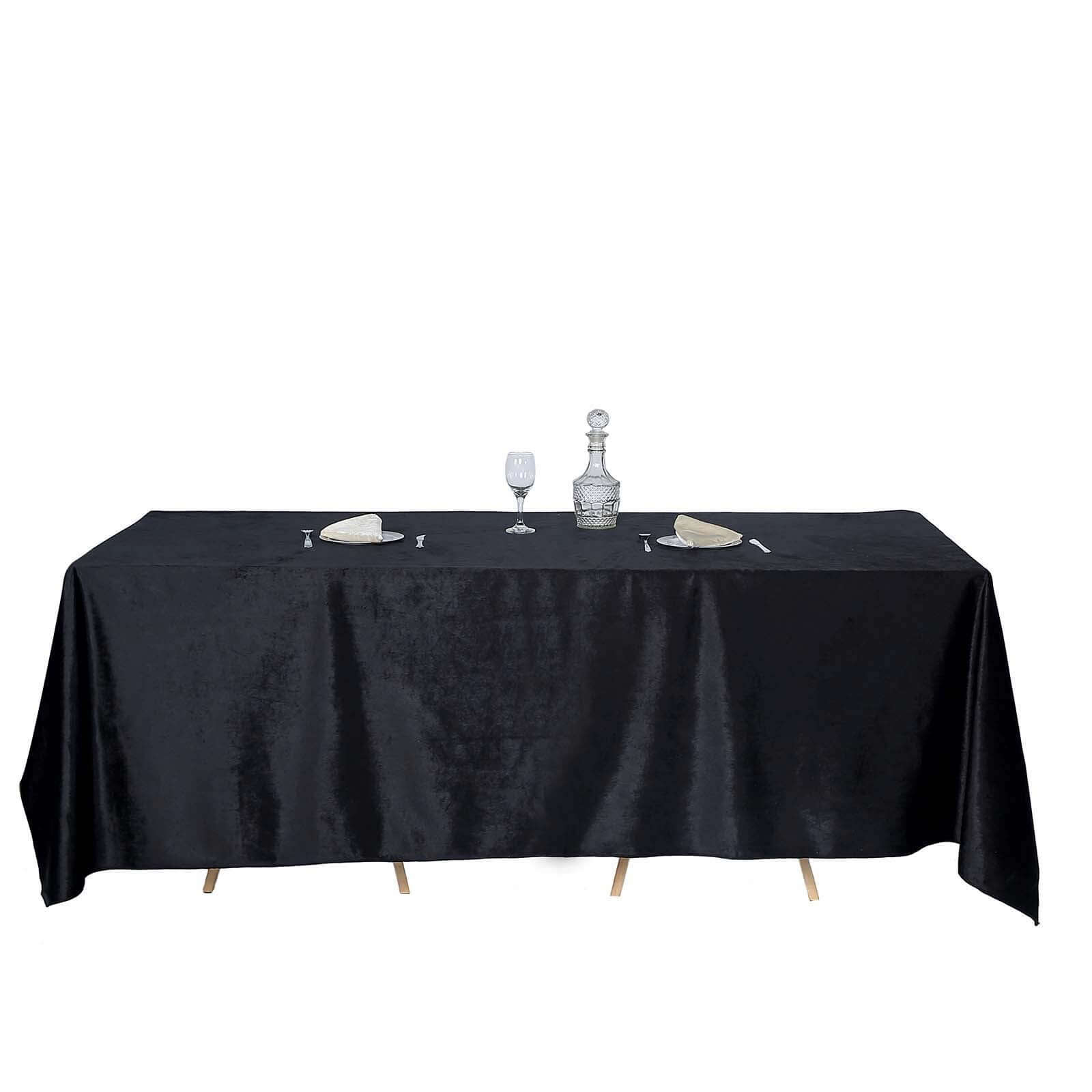 Premium Velvet 90x132 Rectangle Tablecloth Black - Reusable Soft & Polished Seamless Table Cover for Luxury Weddings & Events