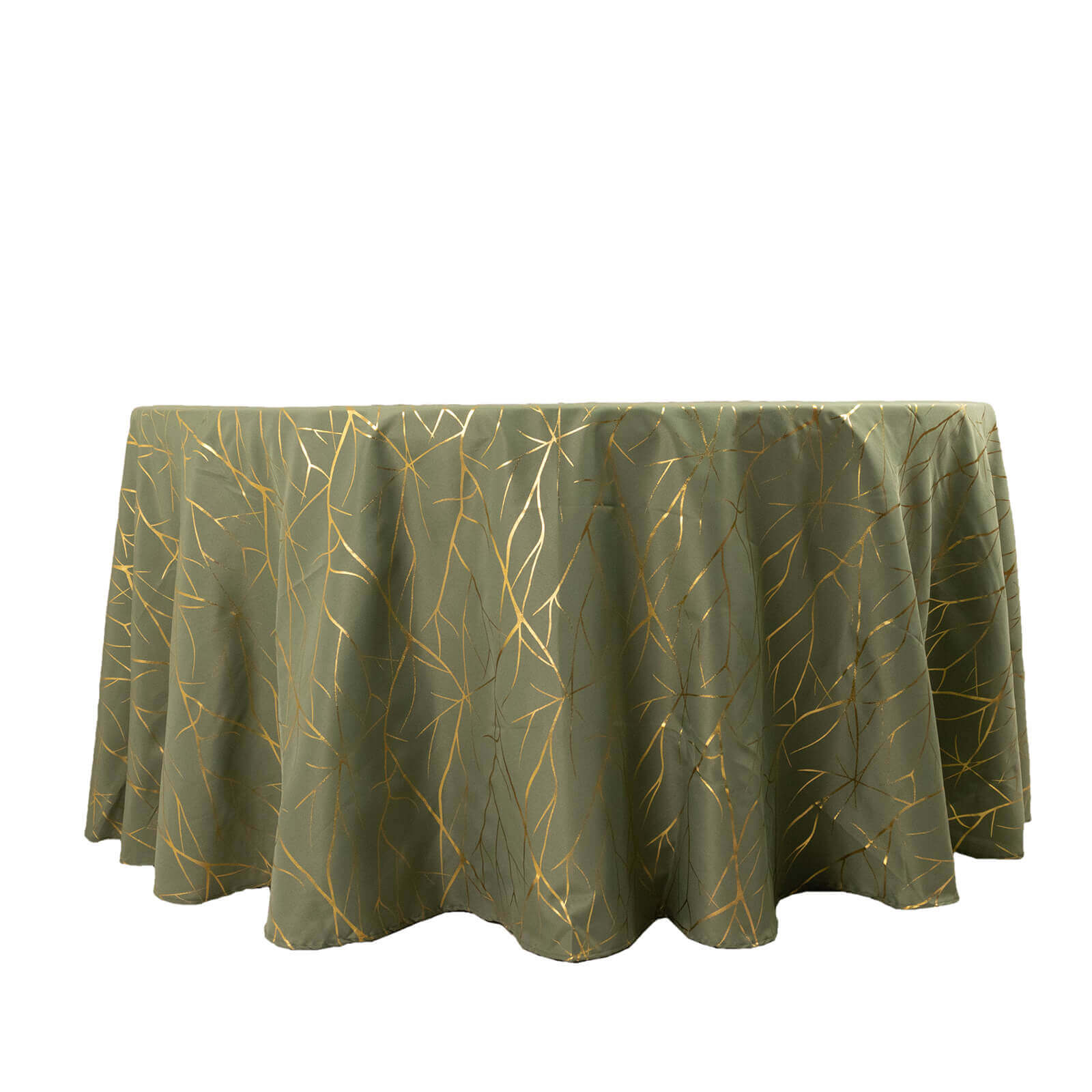 Polyester 120 Round Tablecloth Dusty Sage Green with Gold Foil Tree Branch Pattern - Wrinkle-Resistant Seamless Table Cover for Classy Events