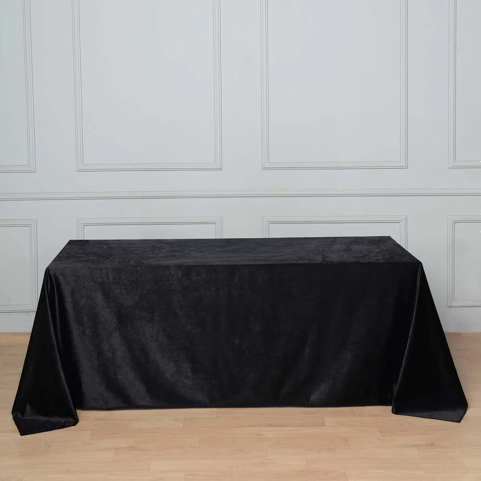 Premium Velvet 90x132 Rectangle Tablecloth Black - Reusable Soft & Polished Seamless Table Cover for Luxury Weddings & Events
