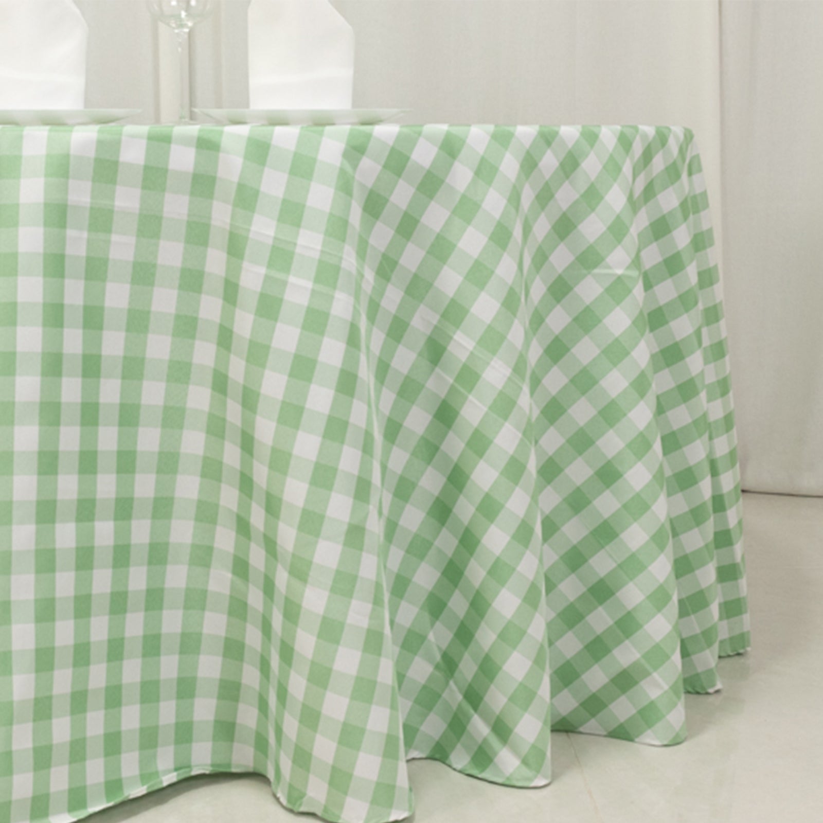 Polyester 120 Round Tablecloth White/Sage Green Seamless - Checkered Buffalo Plaid Table Cover