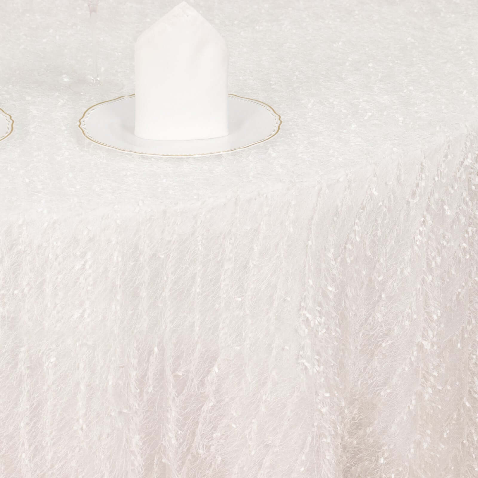 Polyester 120 Round Tablecloth White with Shaggy Fringe Design - Exquisite Table Cover