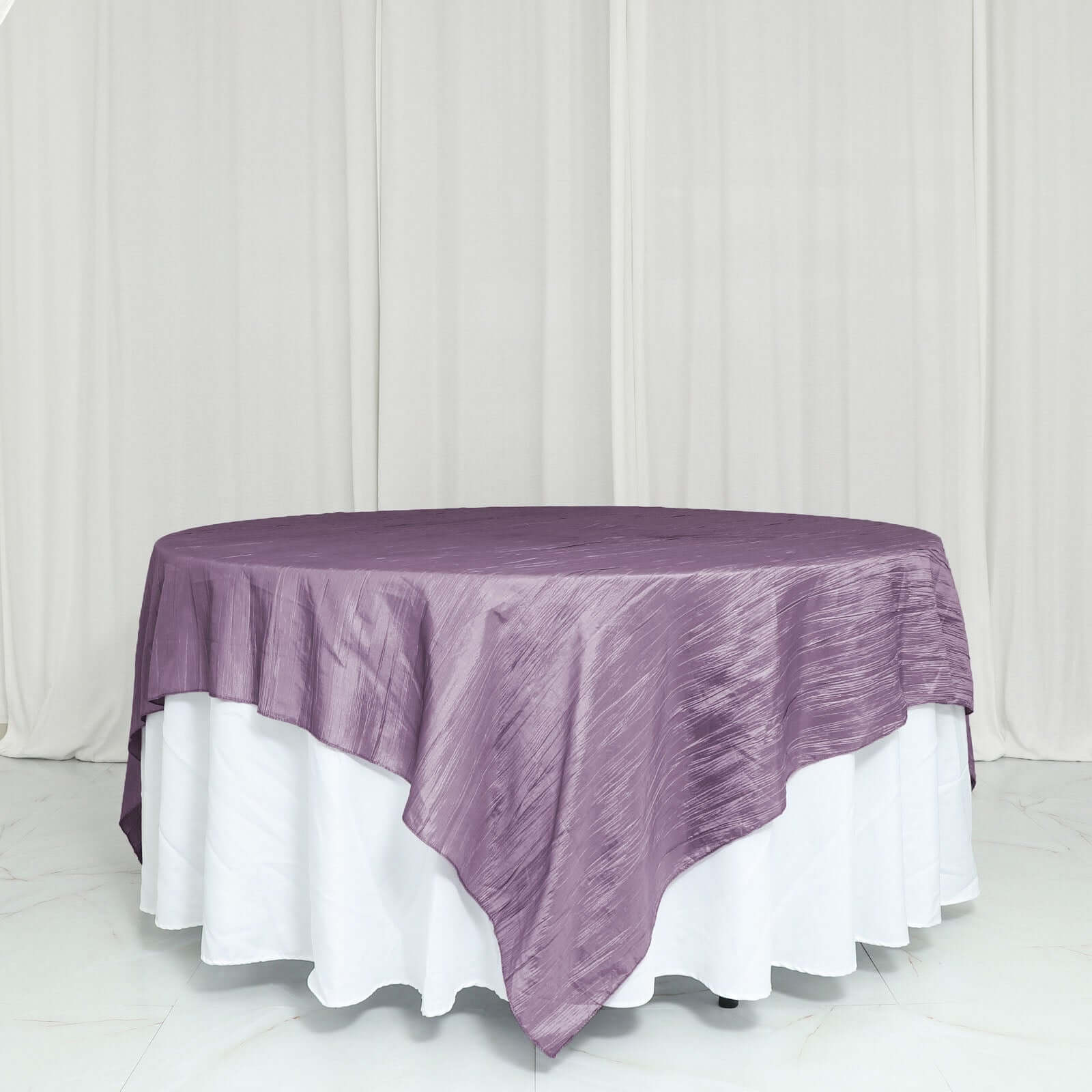 Taffeta 90x90 Table Overlay Square Tablecloth Violet Amethyst - Accordion Crinkle Table Cover