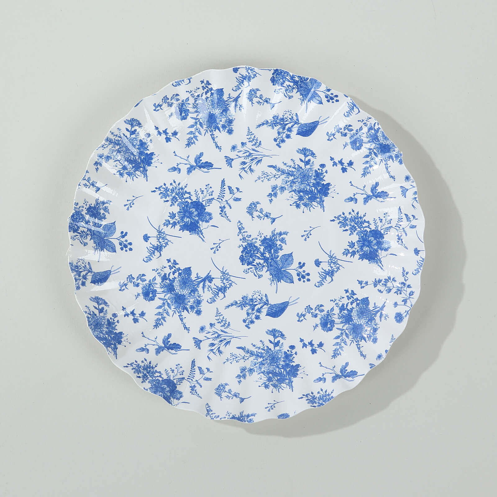 100-Pack Paper 3.5 Round Plates in White with Blue French Toile Design & Scalloped Rim - Disposable Mini 250GSM Dessert Party Plates for Tapas, Appetizers & Finger Foods