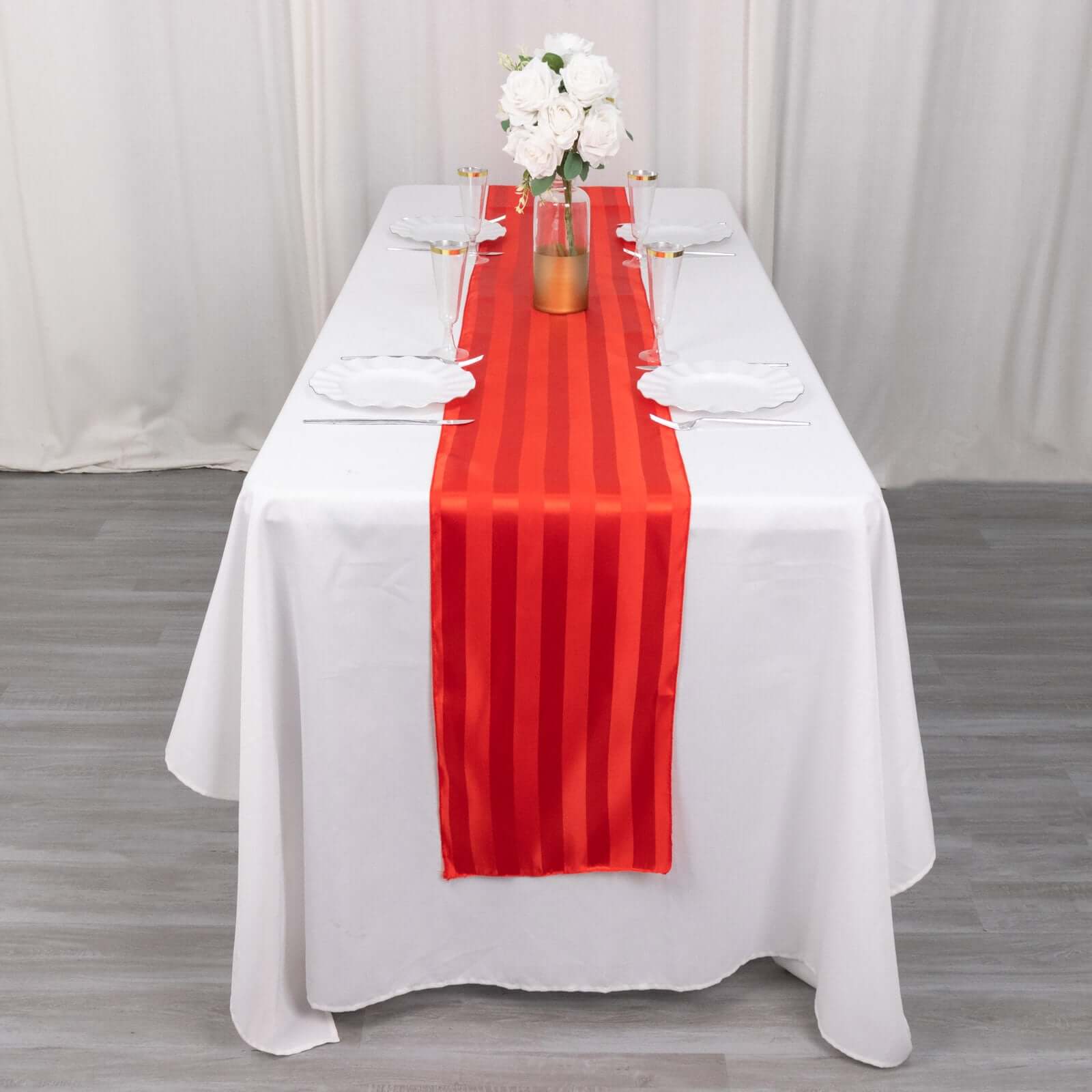 Satin 12x108 Table Runner Red - Stripe Table Decor