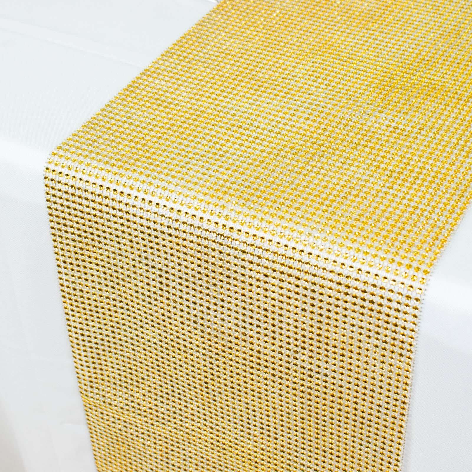 Crystal Rhinestone 10x108 Table Runner Gold - Luxe Shiny Diamond Mesh Bling Table Runner Roll