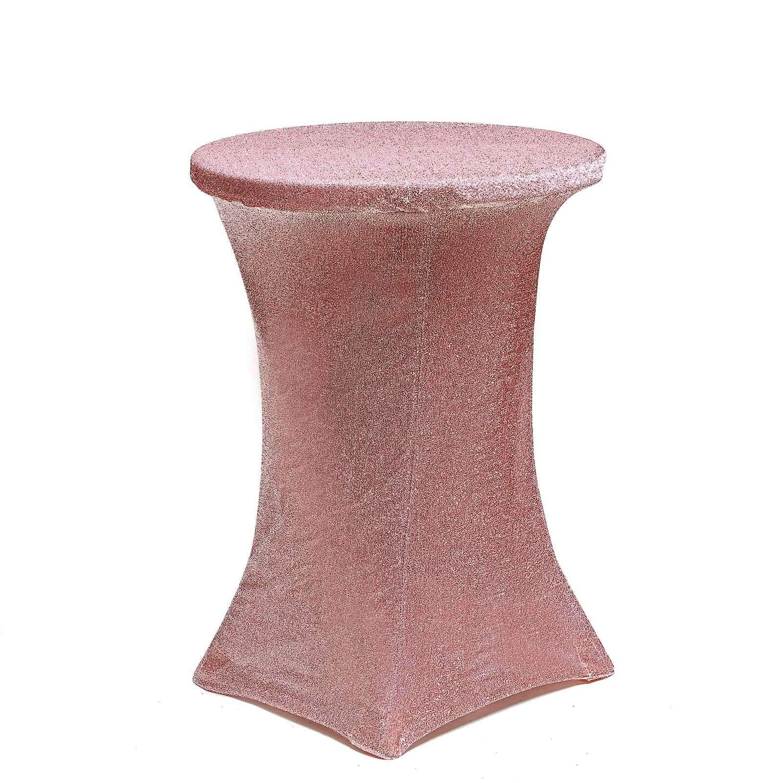 Metallic Spandex 36 Fitted Glitter Round Cocktail Table Cover Rose Gold - Stretch Fit for High Top Tables