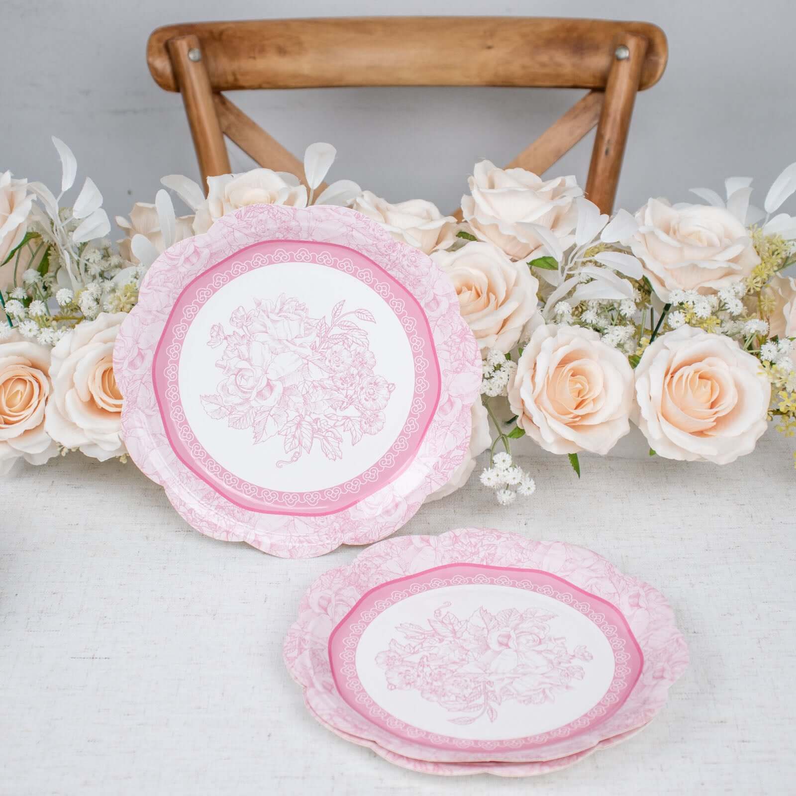 24-Pack Paper 9 Round Dinner Plates in Mixed Floral Print with Scalloped Edge - Disposable Party Plates for Baby Showers & Vintage Themes