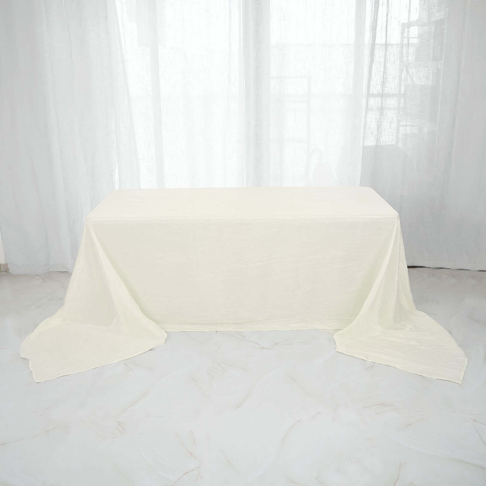 Taffeta 90x156 Rectangle Tablecloth Ivory - Accordion Crinkle Seamless Table Cover