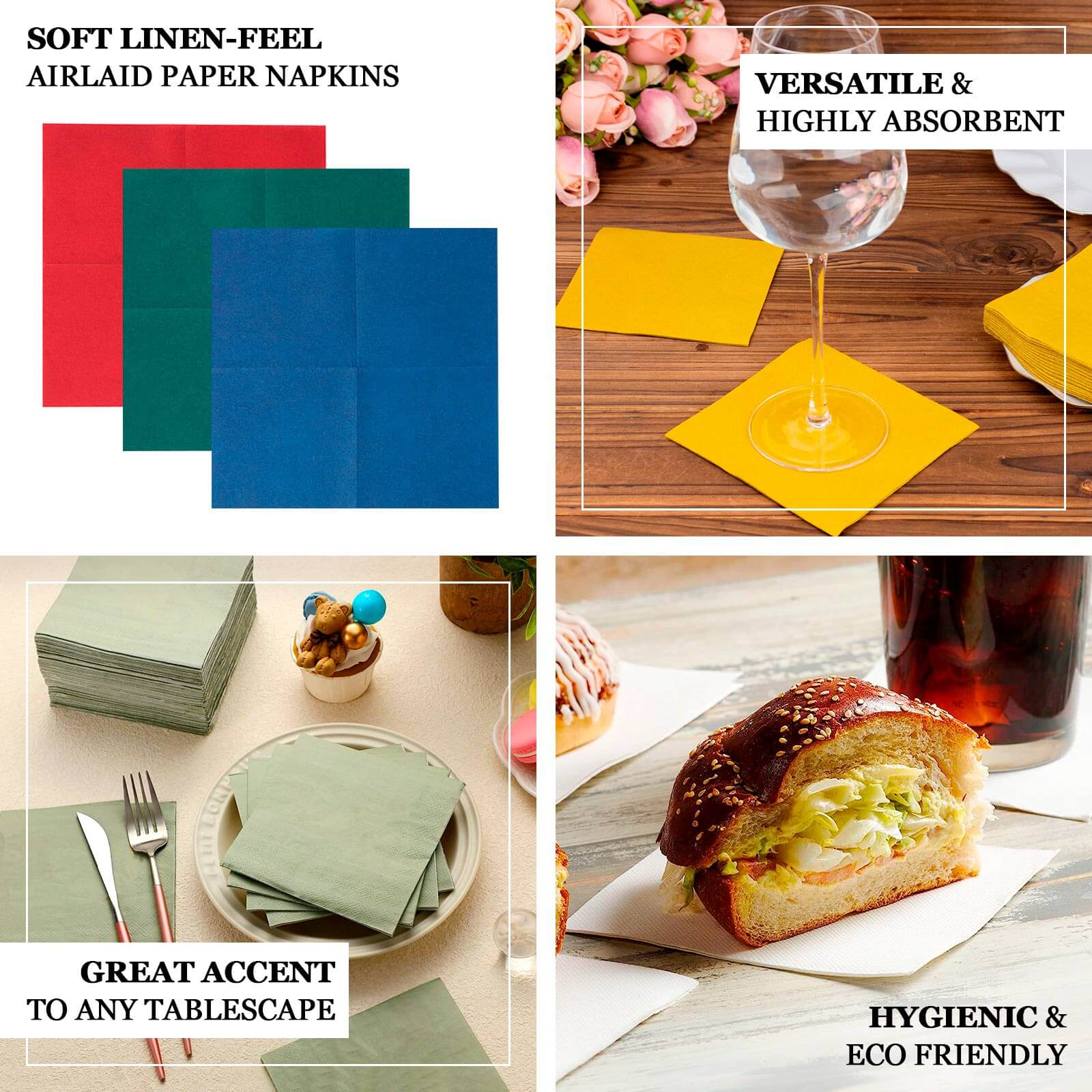 20-Pack Paper Linen-Like Cocktail Napkins Hunter Emerald Green - Disposable 5x5 Airlaid Soft Napkins