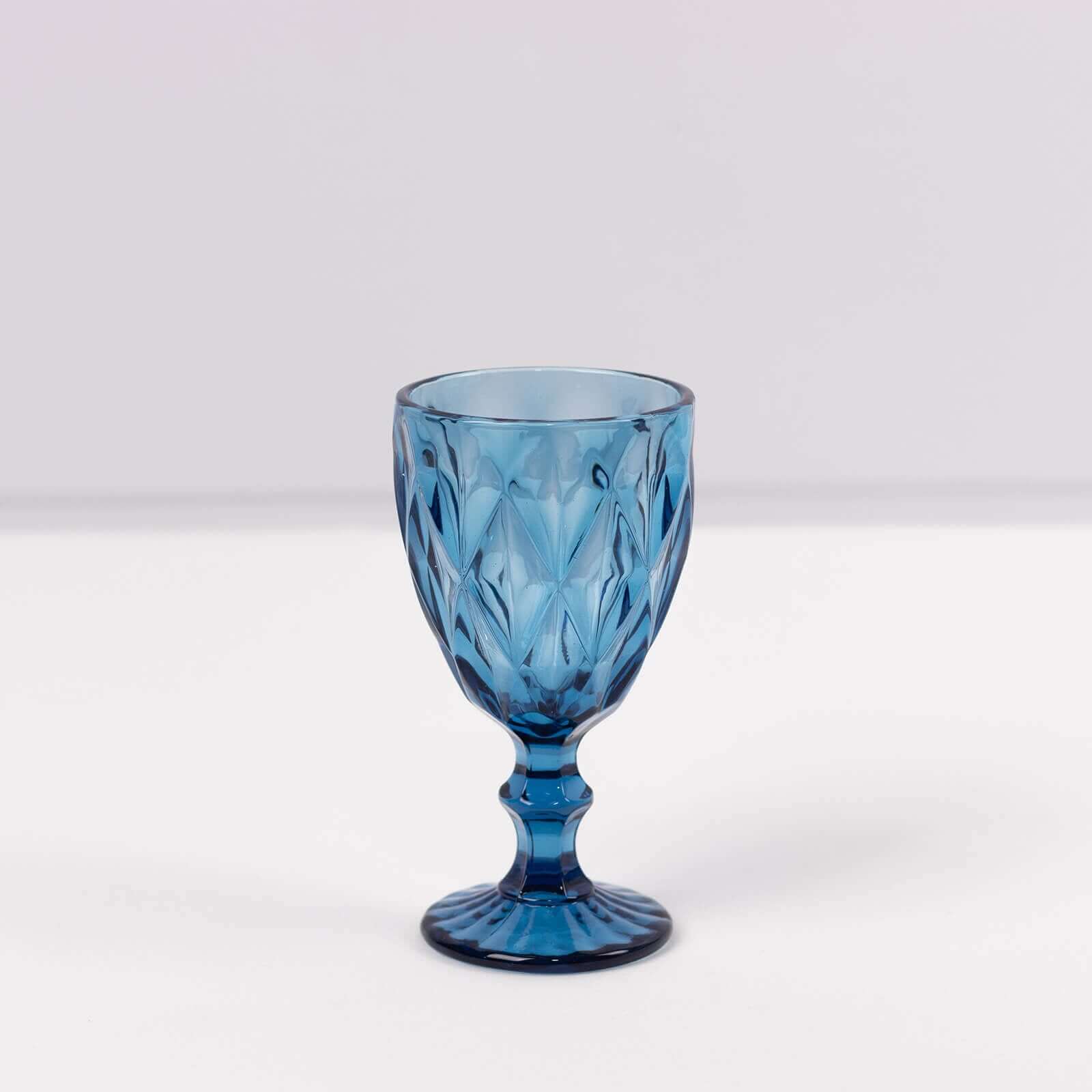 6-Pack Wine Glasses Ocean Blue Embossed Crystal Cut Design Stemmed - Colored Goblets for Parties & Events 12oz 7