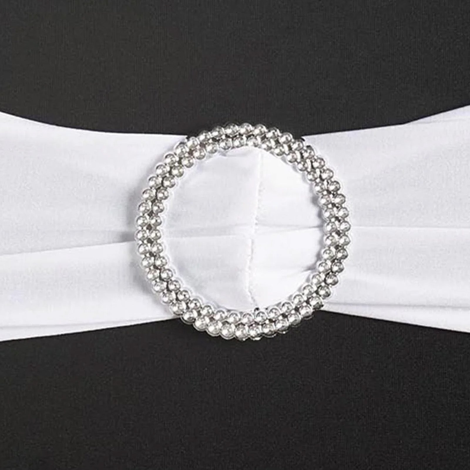 5 Pack Stretch Spandex Chair Sashes White - Classy Reusable Chair Bands with Silver Diamond Ring Slide Buckle 5x14
