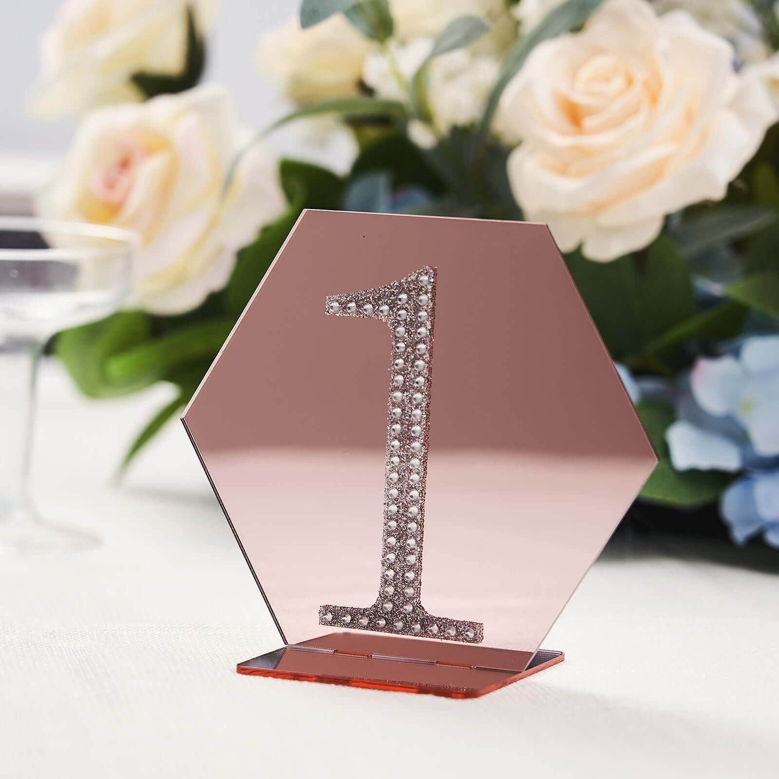 5-Pack Acrylic Table Sign Holders Hexagon Design Rose Gold - Ideal for Modern Event Centerpieces 5