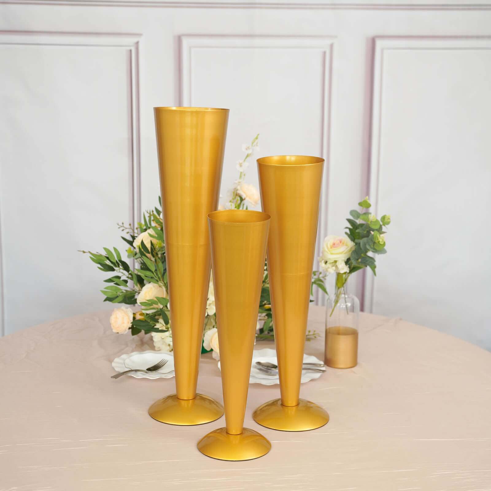 Metal Trumpet Vase Brushed Gold - Durable Design for Stylish Wedding Decor 28