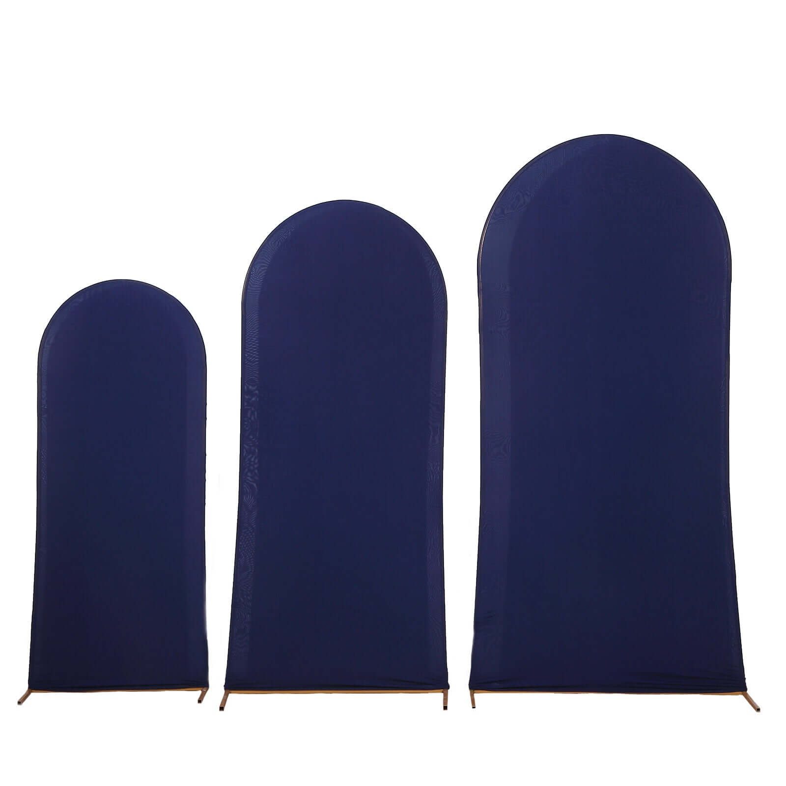 Set of 3 Matte Navy Blue Spandex Fitted Chiara Backdrop Stand Covers For Round Top Wedding Arch - 5ft, 6ft, 7ft