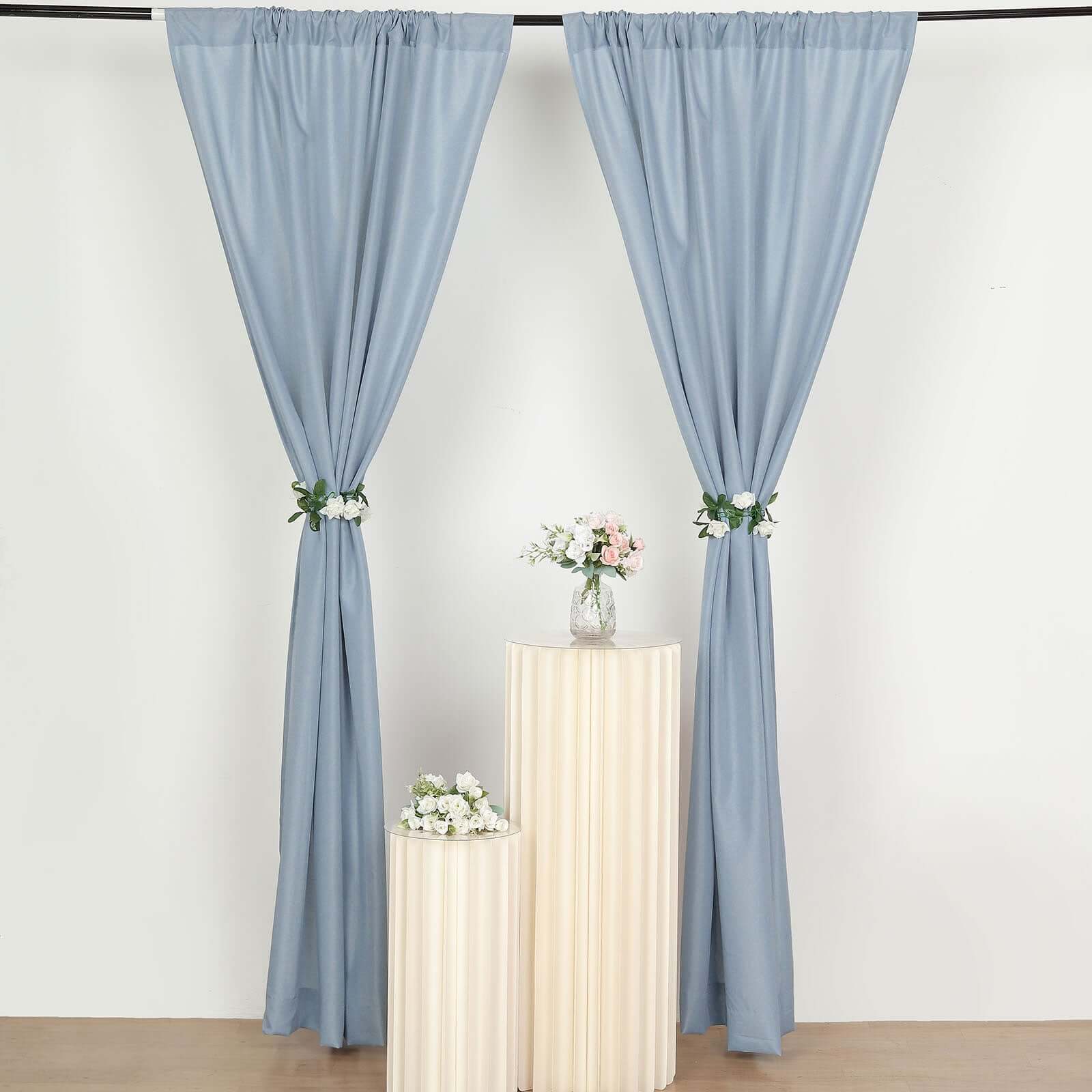 2 Pack Dusty Blue Polyester Event Curtain Drapes, 10ftx8ft Backdrop Event Panels With Rod Pockets 130 GSM