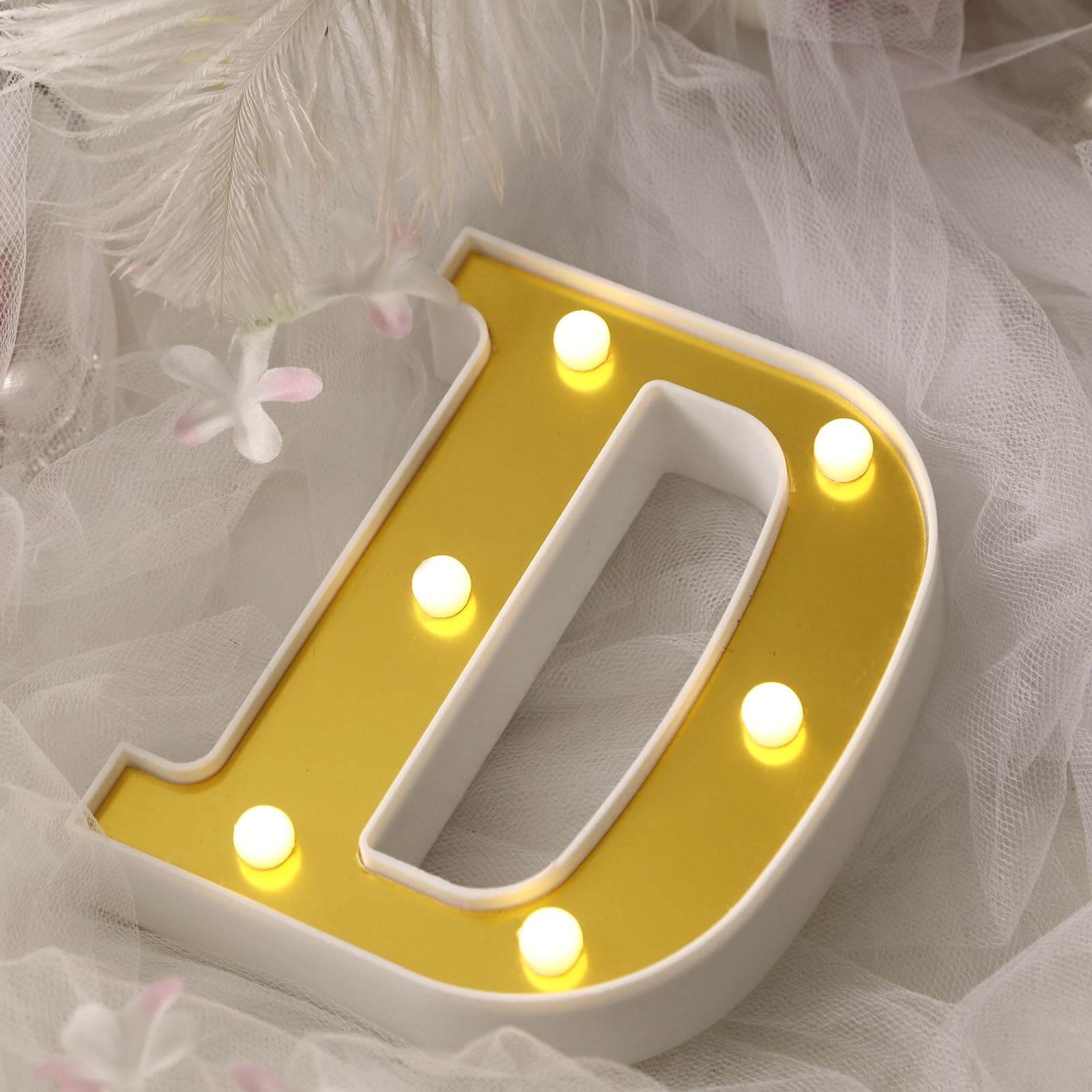 3D Marquee Letter D Warm White 6 LED Lights Gold - Chic Light-Up Decor for Events 6